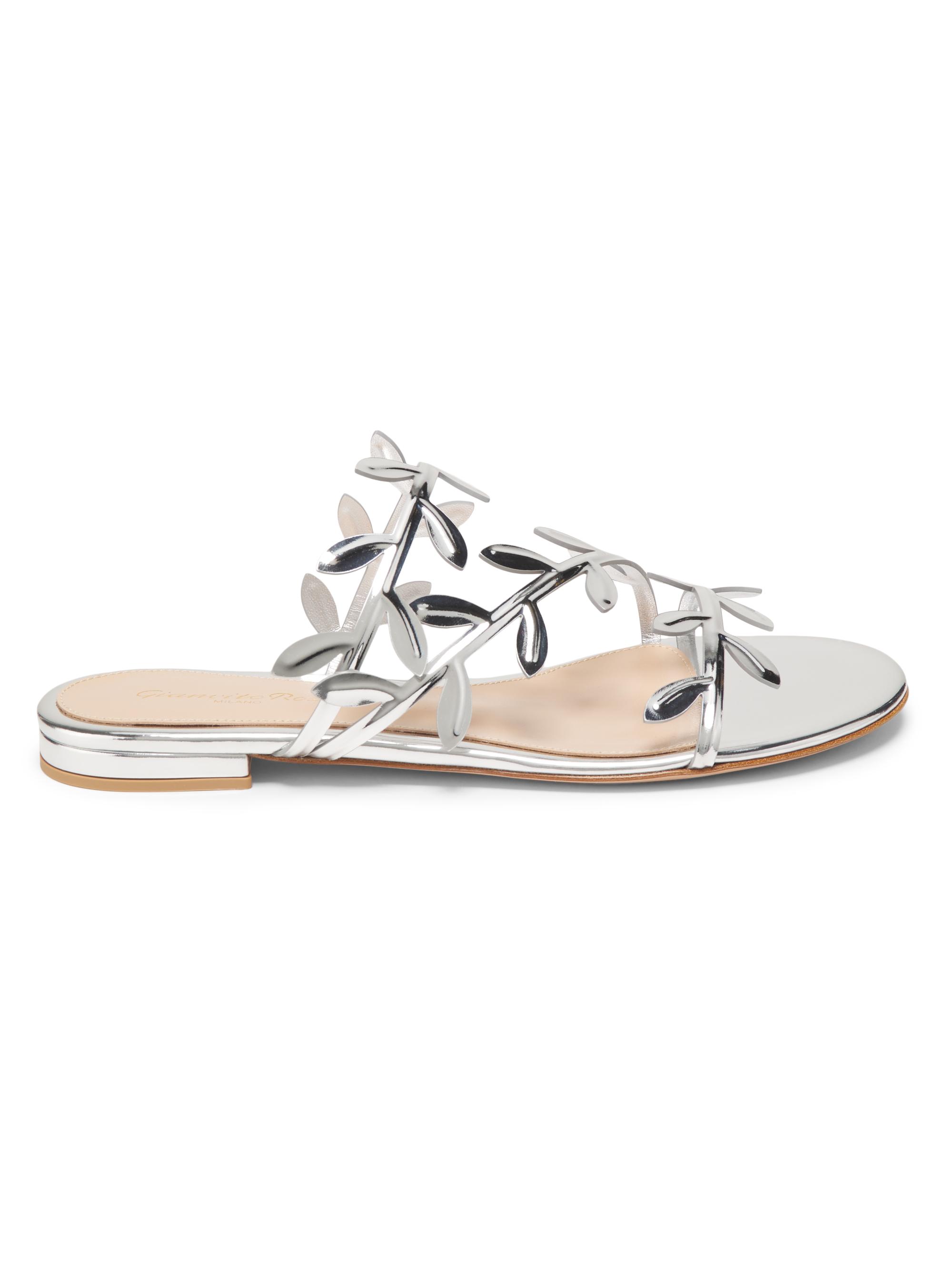 Gianvito Rossi Women's Flavia Metallic Leather Flat Sandals - Silver