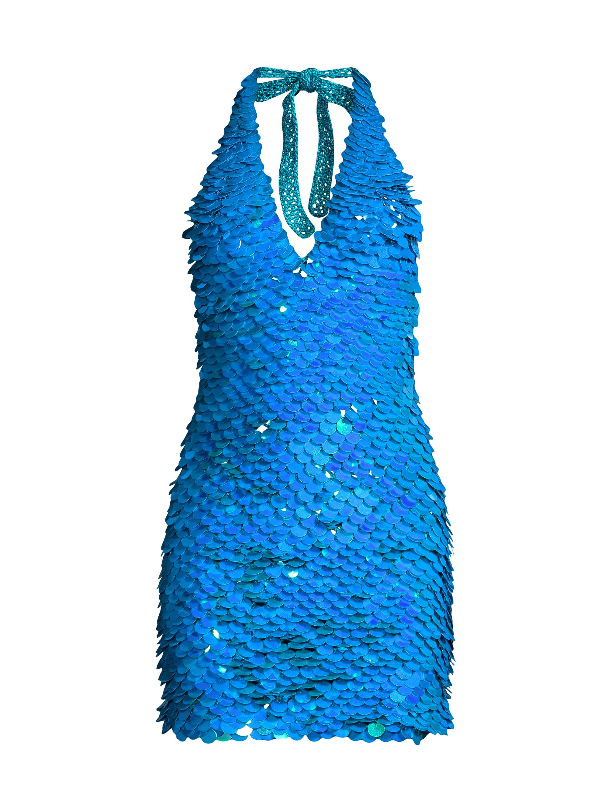 My Beachy Side Women's Sequined Halter Minidress - Blue Shimmer