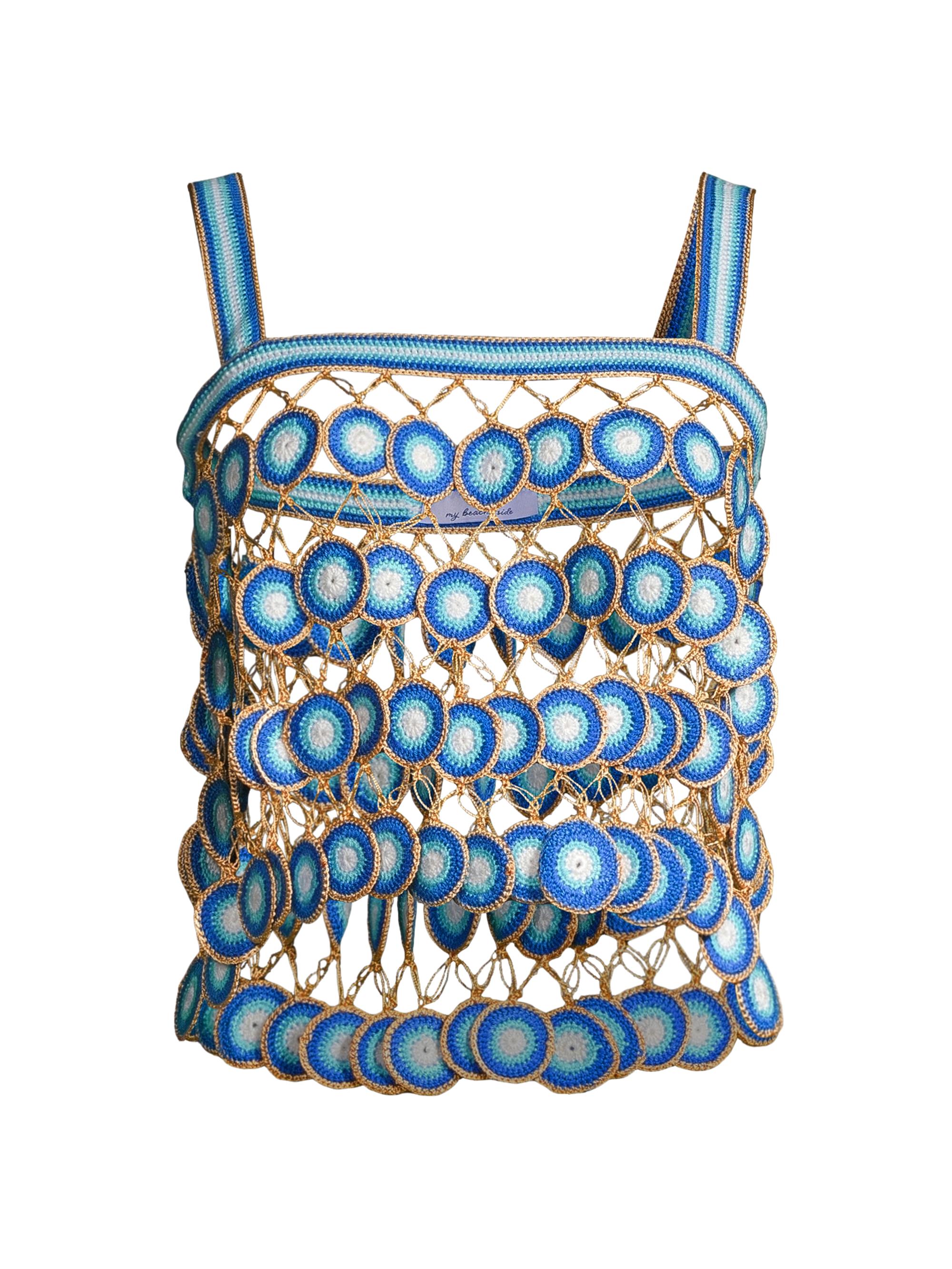 My Beachy Side Women's Hand-Crochet Cover-Up Crop Top - Blue