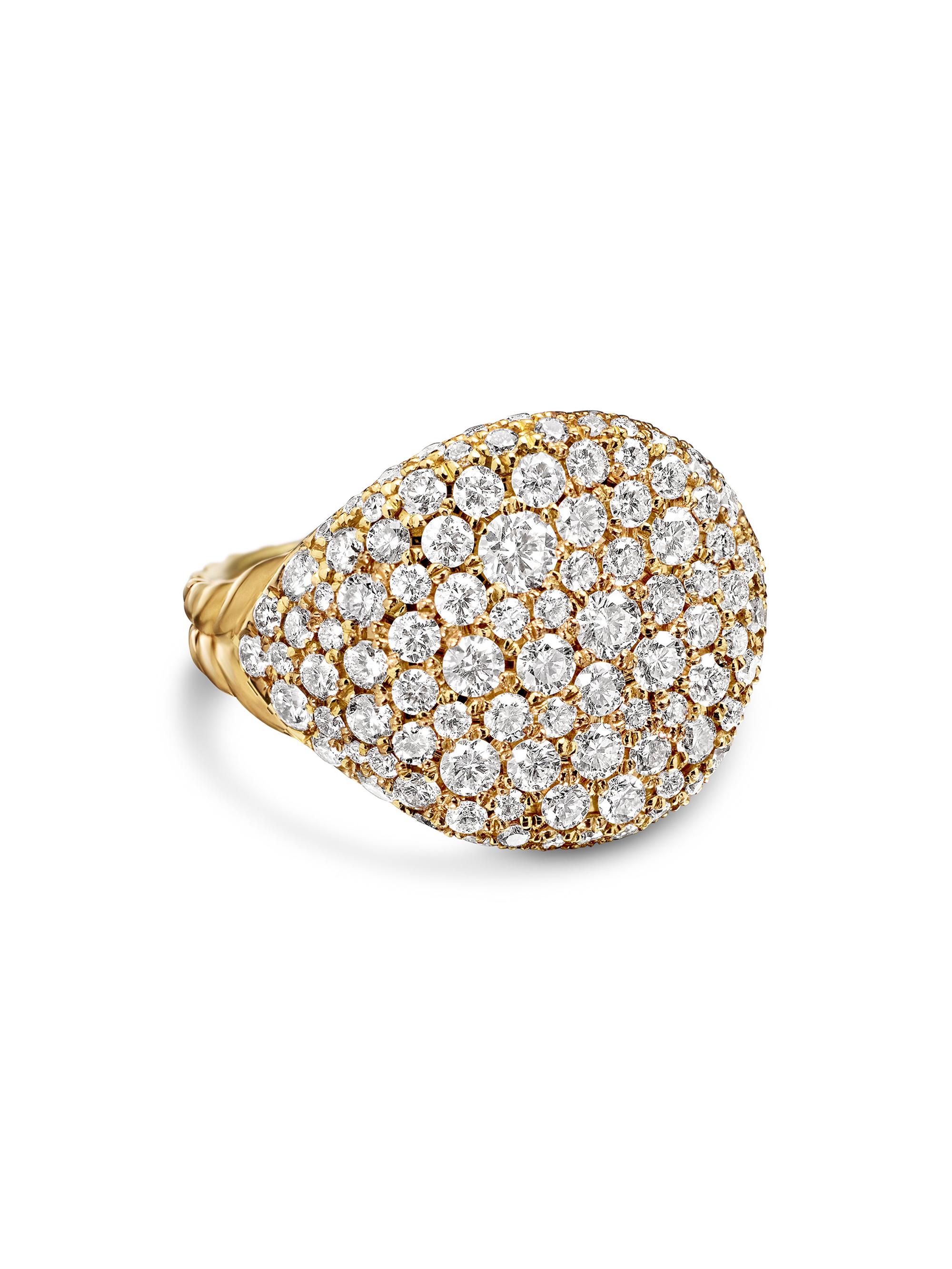 David Yurman Women's Chevron Pinky Ring in 18K Yellow Gold - Diamond
