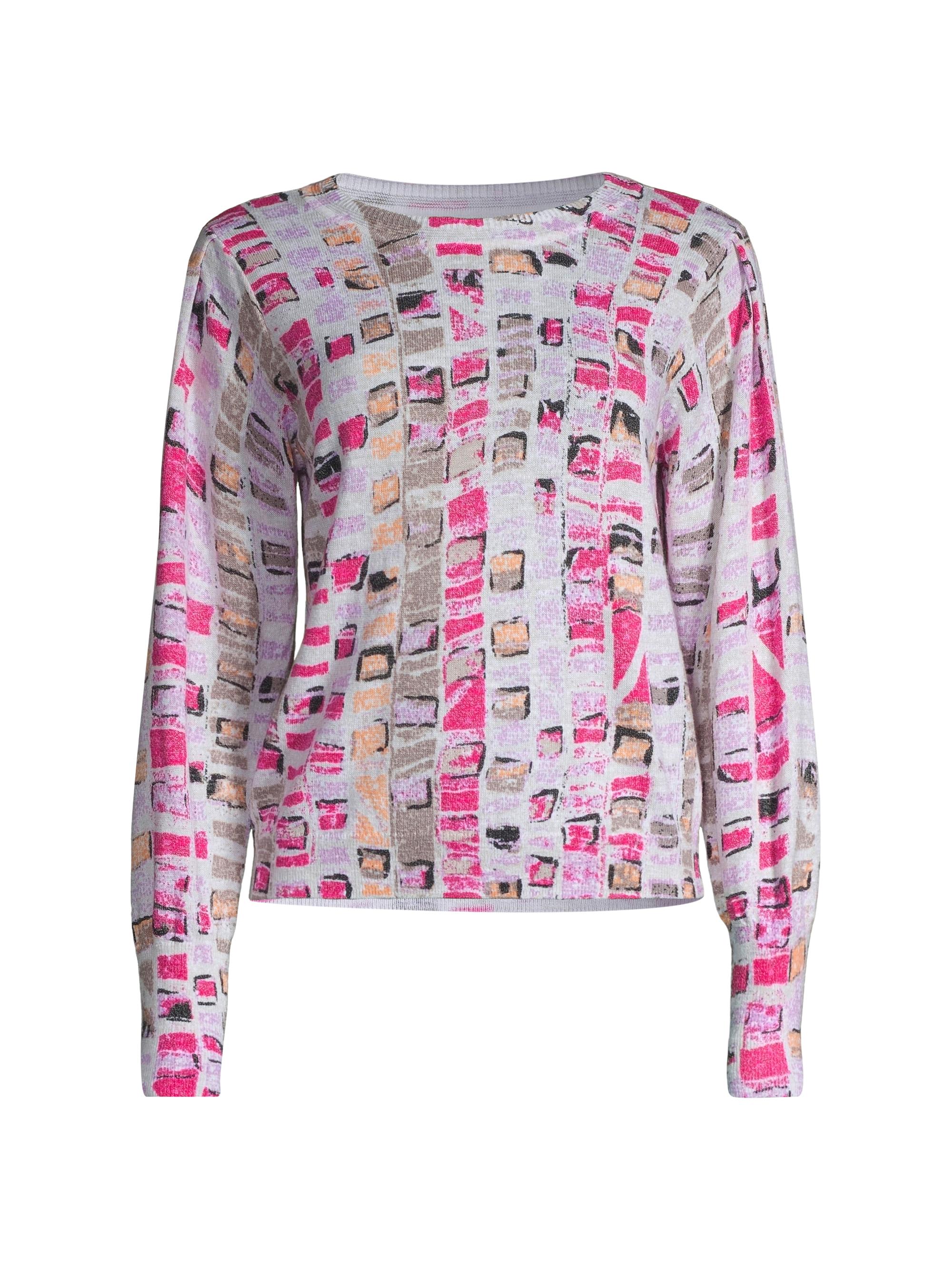 NIC+ZOE Women's Geometric Mosaic Cotton-Blend Sweater - Pink Multi
