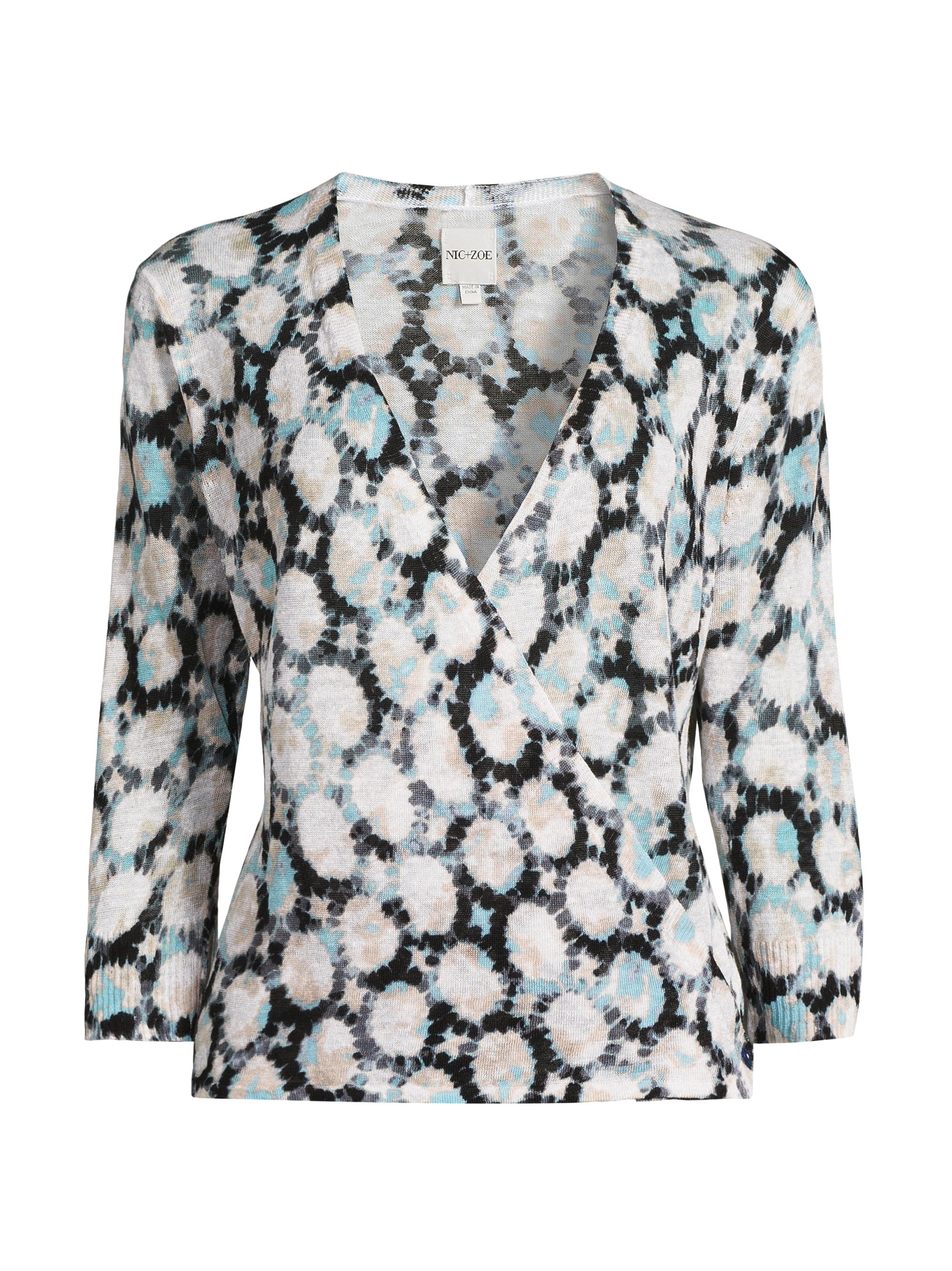 NIC+ZOE Women's Petite Sand Dollar 4-Way Cardigan - Aqua Multi