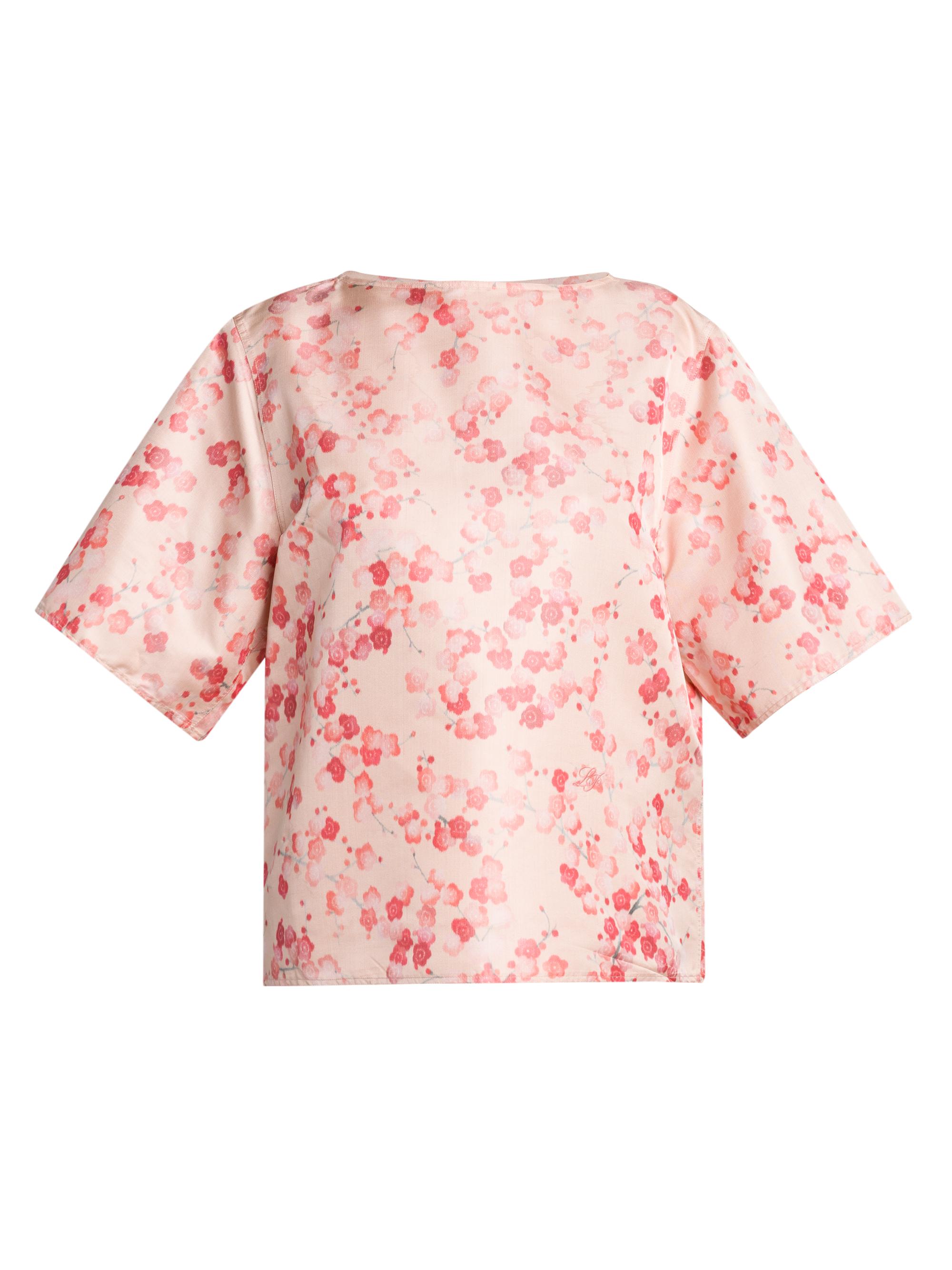 Loro Piana Women's Mara Blooms Silk Short-Sleeve Blouse - Kiku Garden