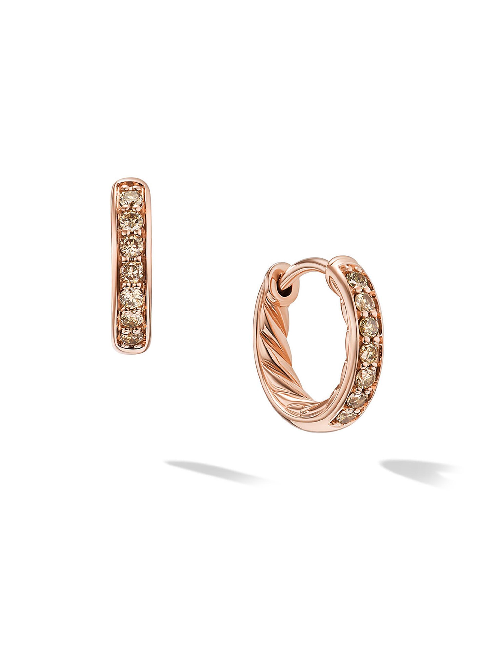 David Yurman Women's Petite Pavé Huggie Hoop Earrings in 18K Rose Gold - Rose Gold