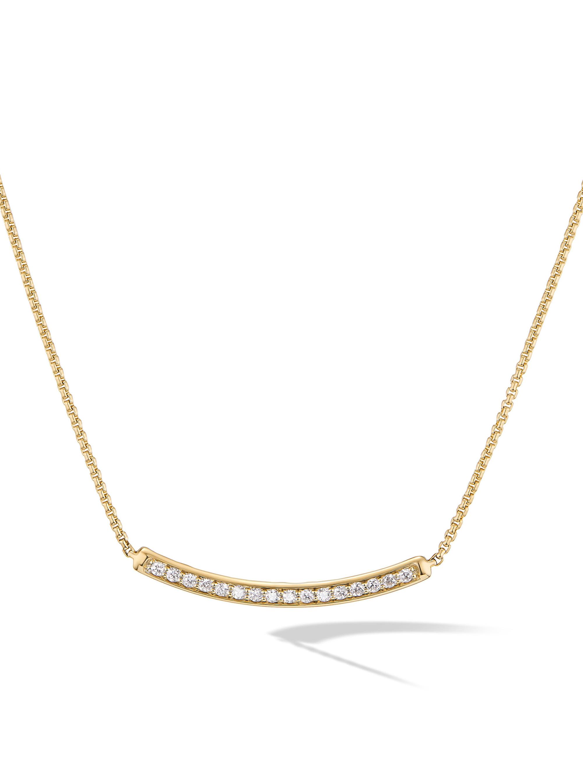 David Yurman Women's Petite Pavé Bar Necklace in 18K Yellow Gold - Diamond