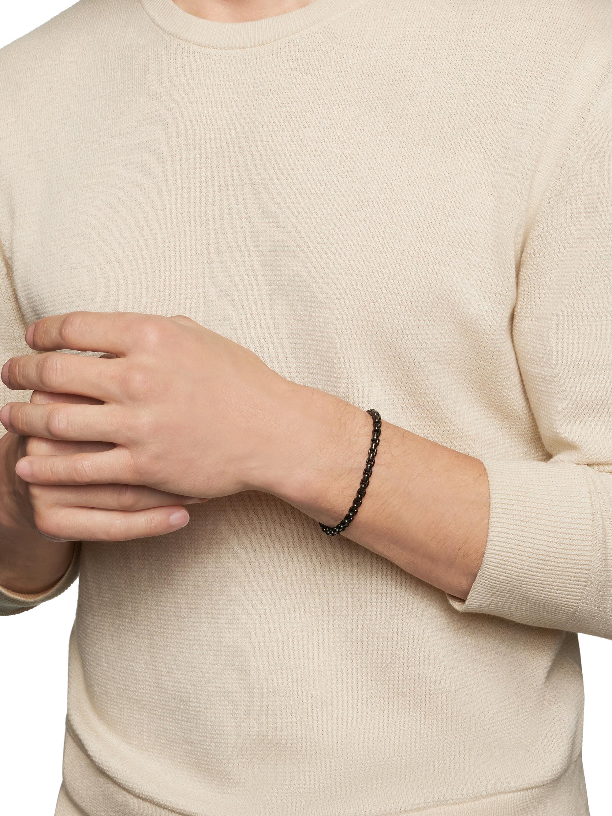 David Yurman Men's Box Chain Bracelet in Stainless Steel and 14K Yellow Gold - Black