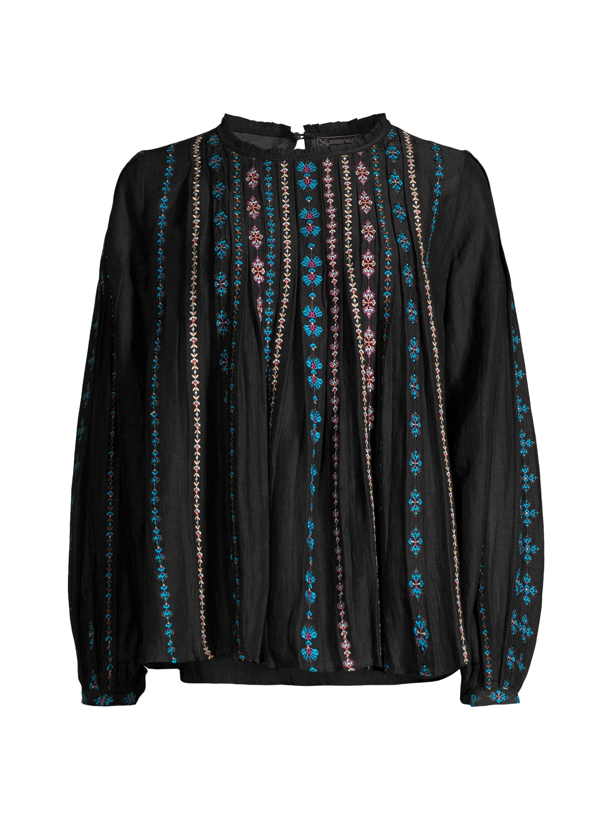 Johnny Was Women's Calico Embroidered Blouse - Black