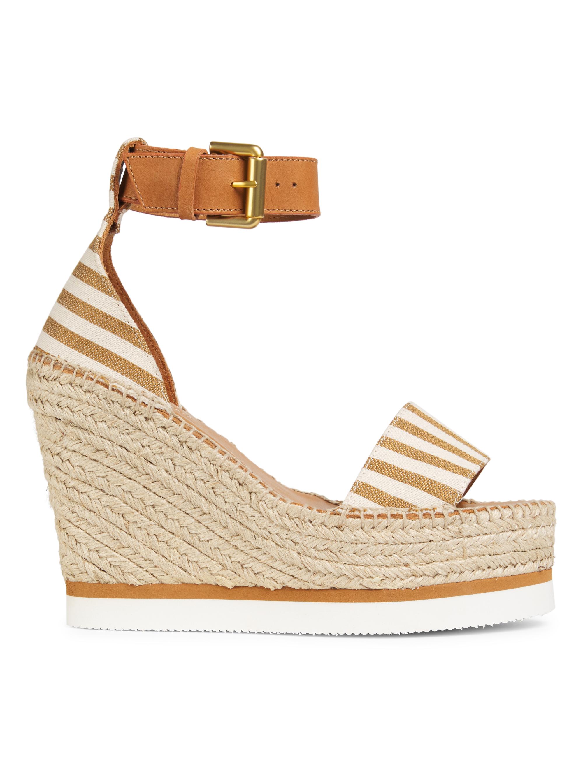See by Chloé Women's Glyn 0MM Striped Espadrille Platform Wedge Sandals - Tan