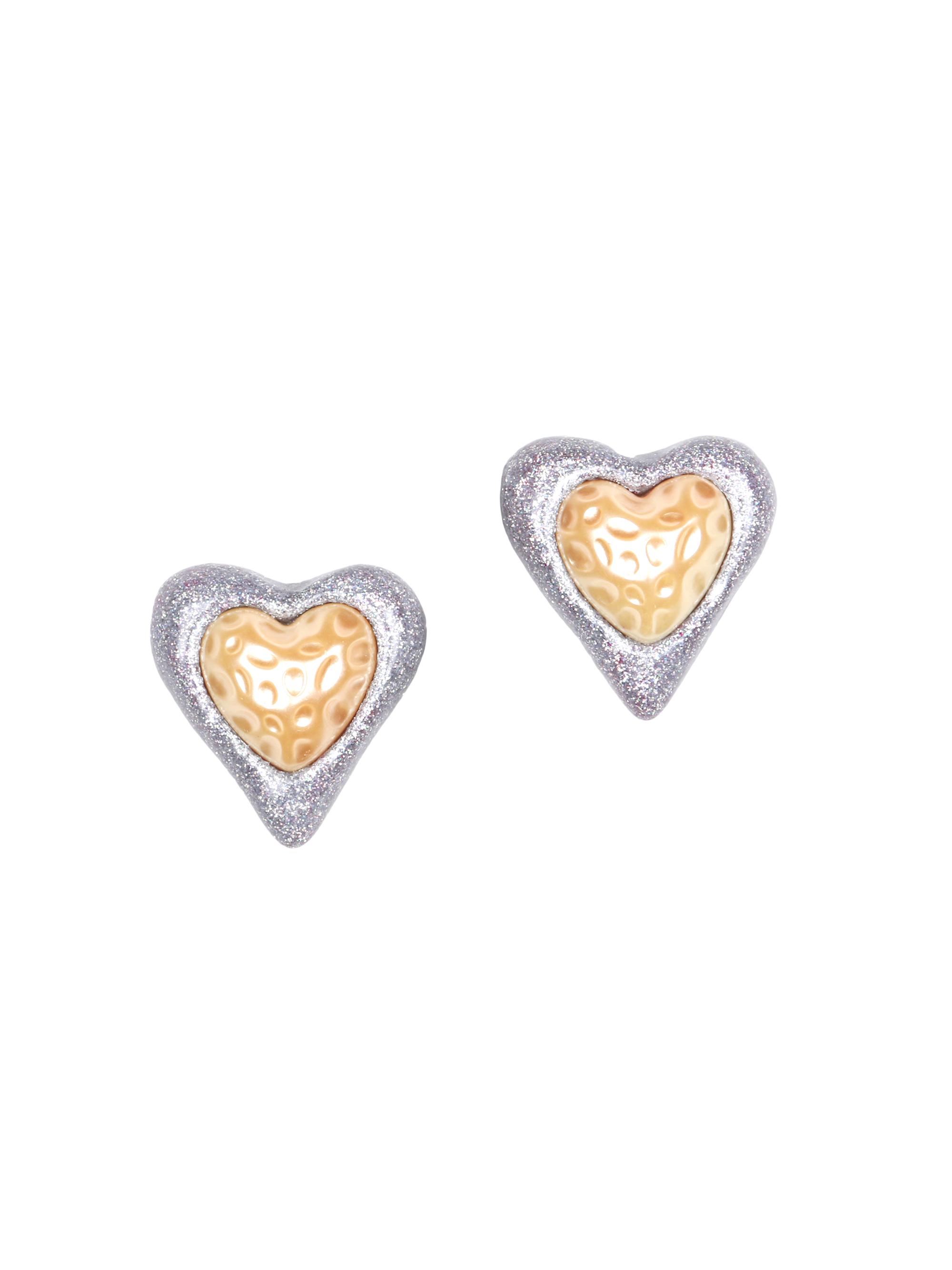 Julietta Women's Glitter Resin & Enamel Heart Clip-On Stud Earrings - White Gold