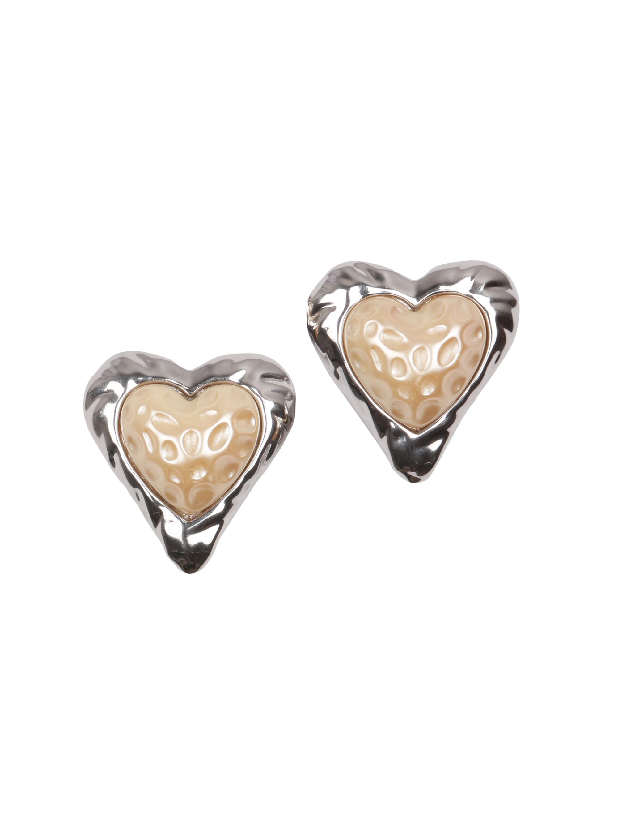 Julietta Women's Rhodium-Plated & Resin Clip-On Heart Studs Metal - White Gold