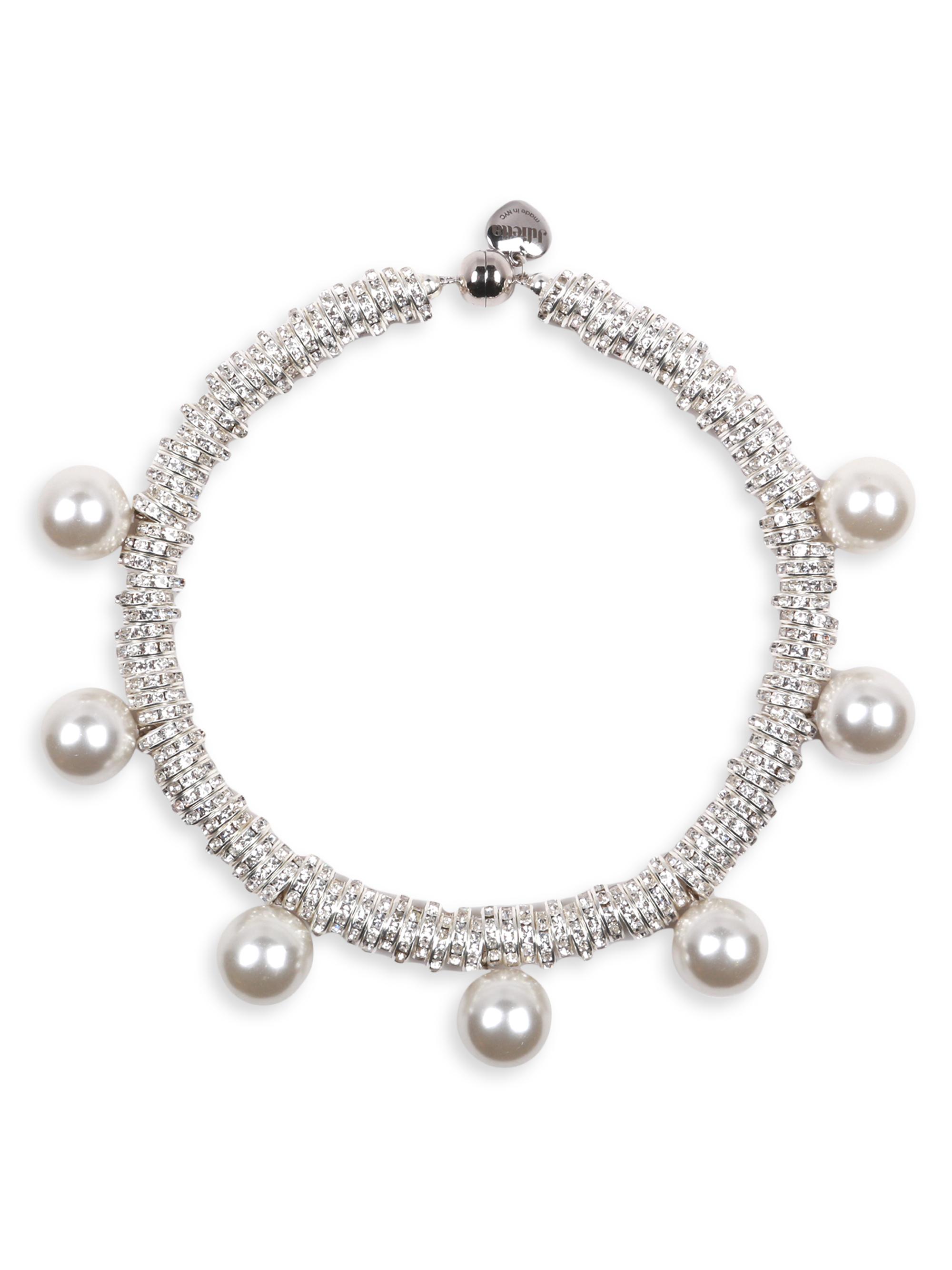 Julietta Women's Gaia Silvertone, Crystal & Faux Pearl Choker - White Gold
