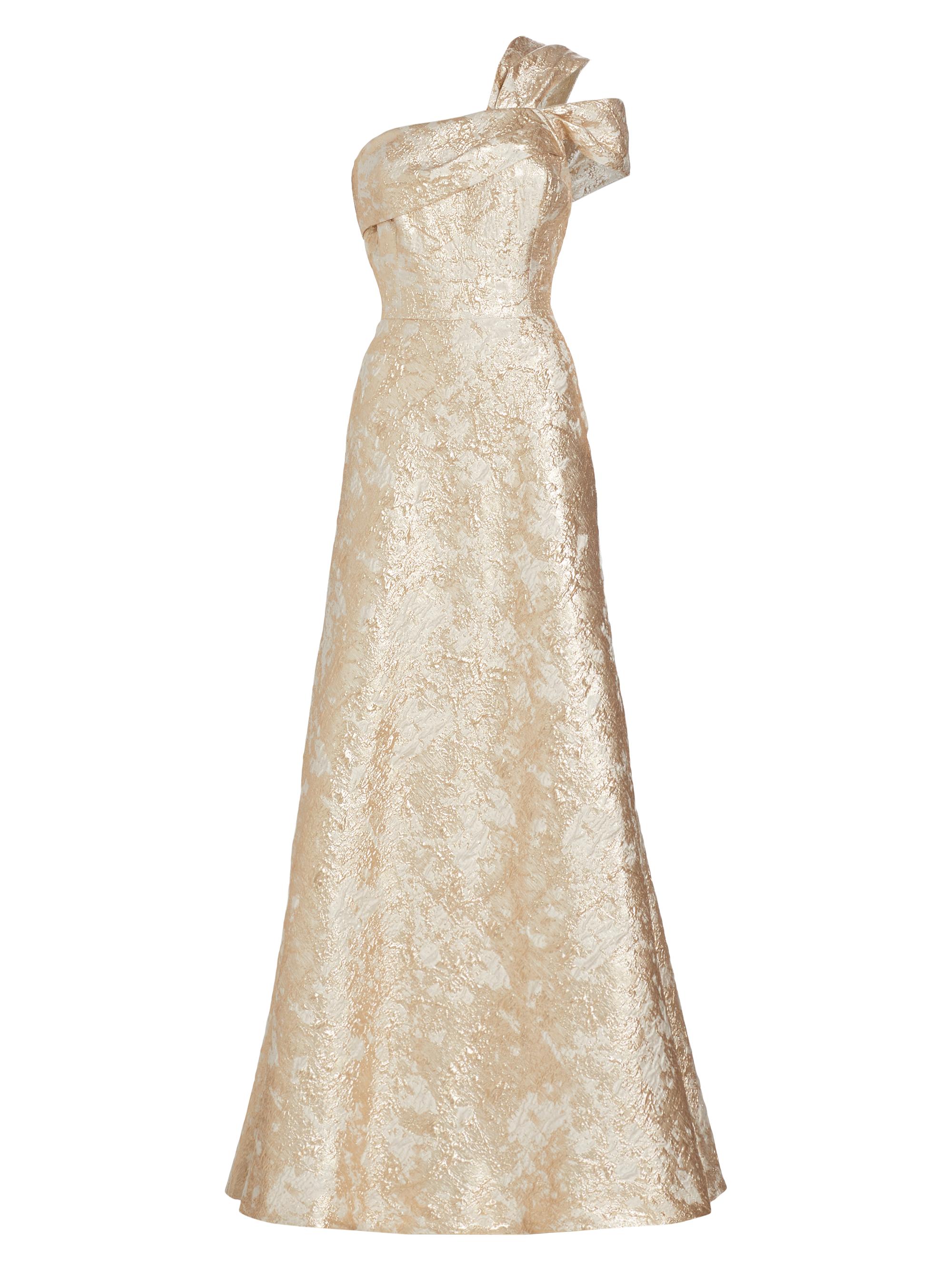 Teri Jon by Rickie Freeman Women's Metallic Jacquard One-Shoulder Gown -  Gold