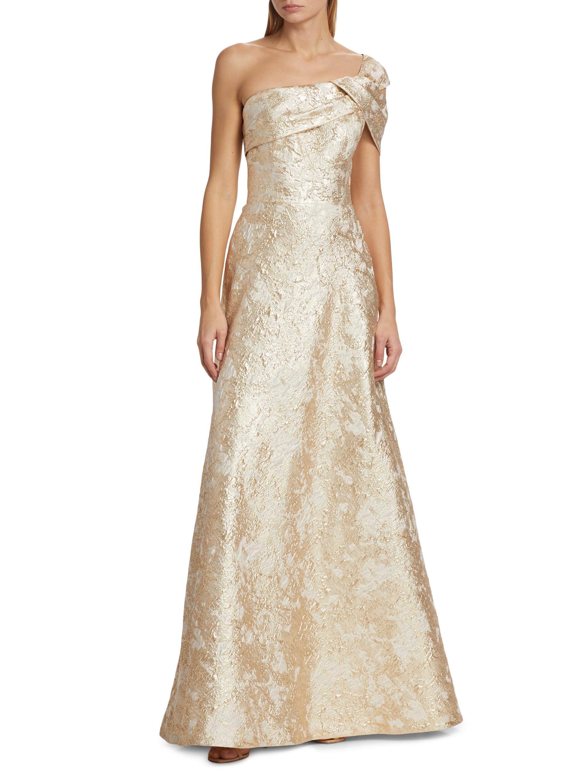 Metallic Jacquard One-Shoulder Gown
