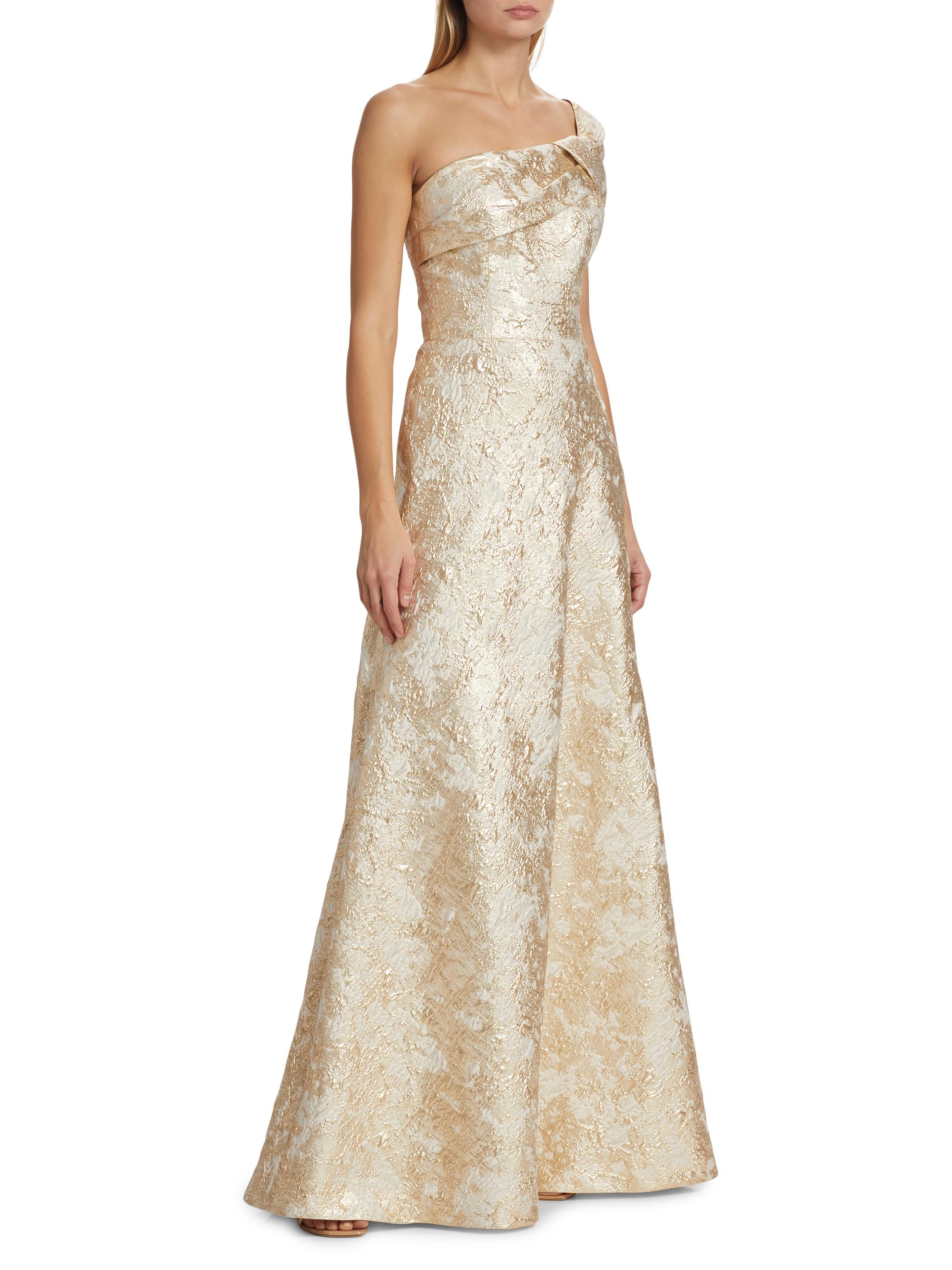 Metallic Jacquard One-Shoulder Gown