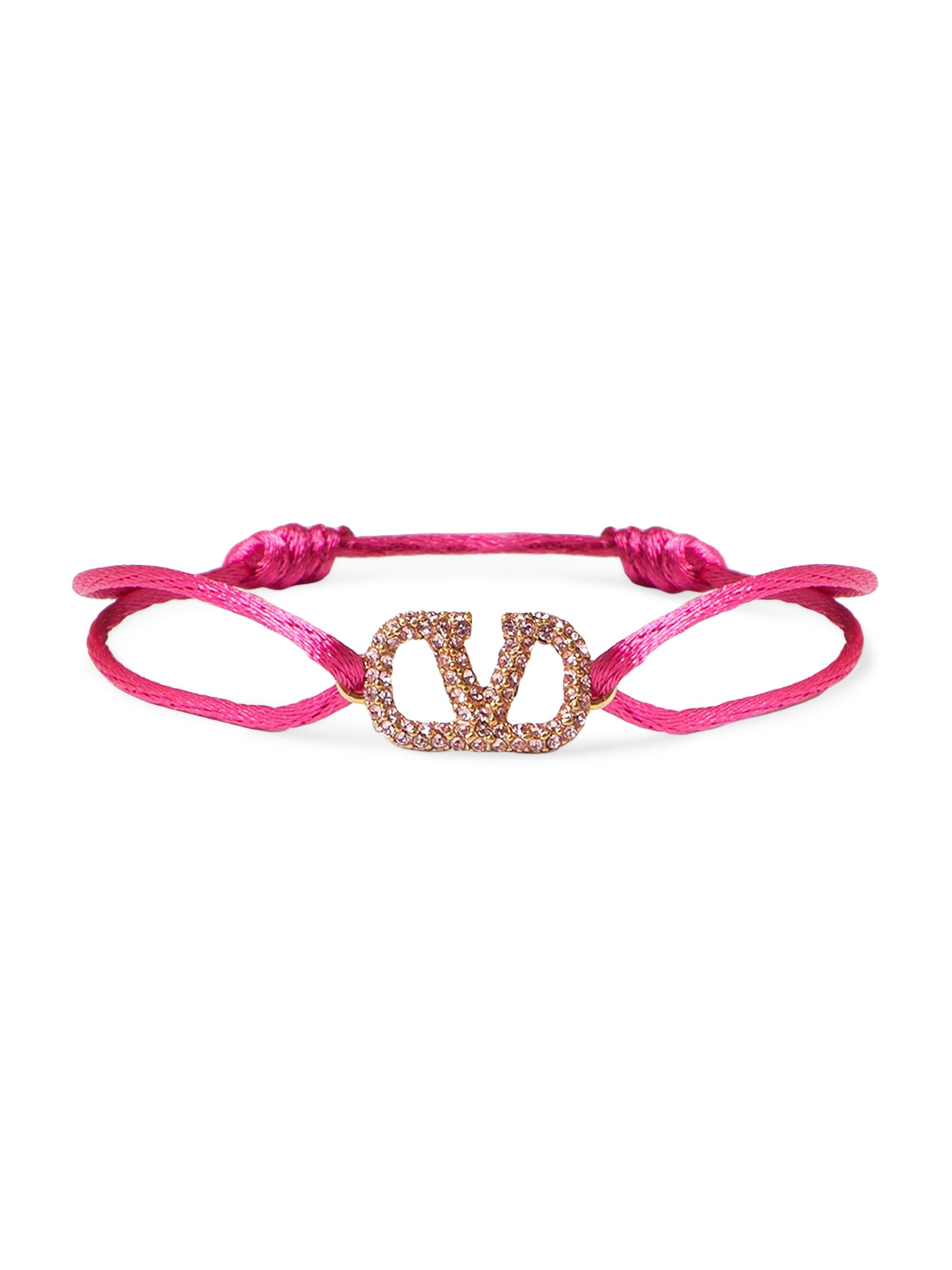 Valentino Garavani Women's VLogo Signature Bracelet In Cotton And Swarovski Crystals - Pink