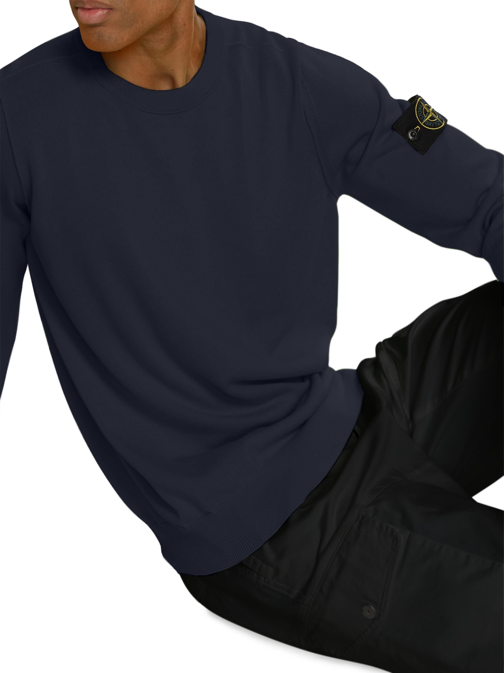 Stone Island Men's Crewneck Cotton Sweater - Navy Blue | Thumbnail 6