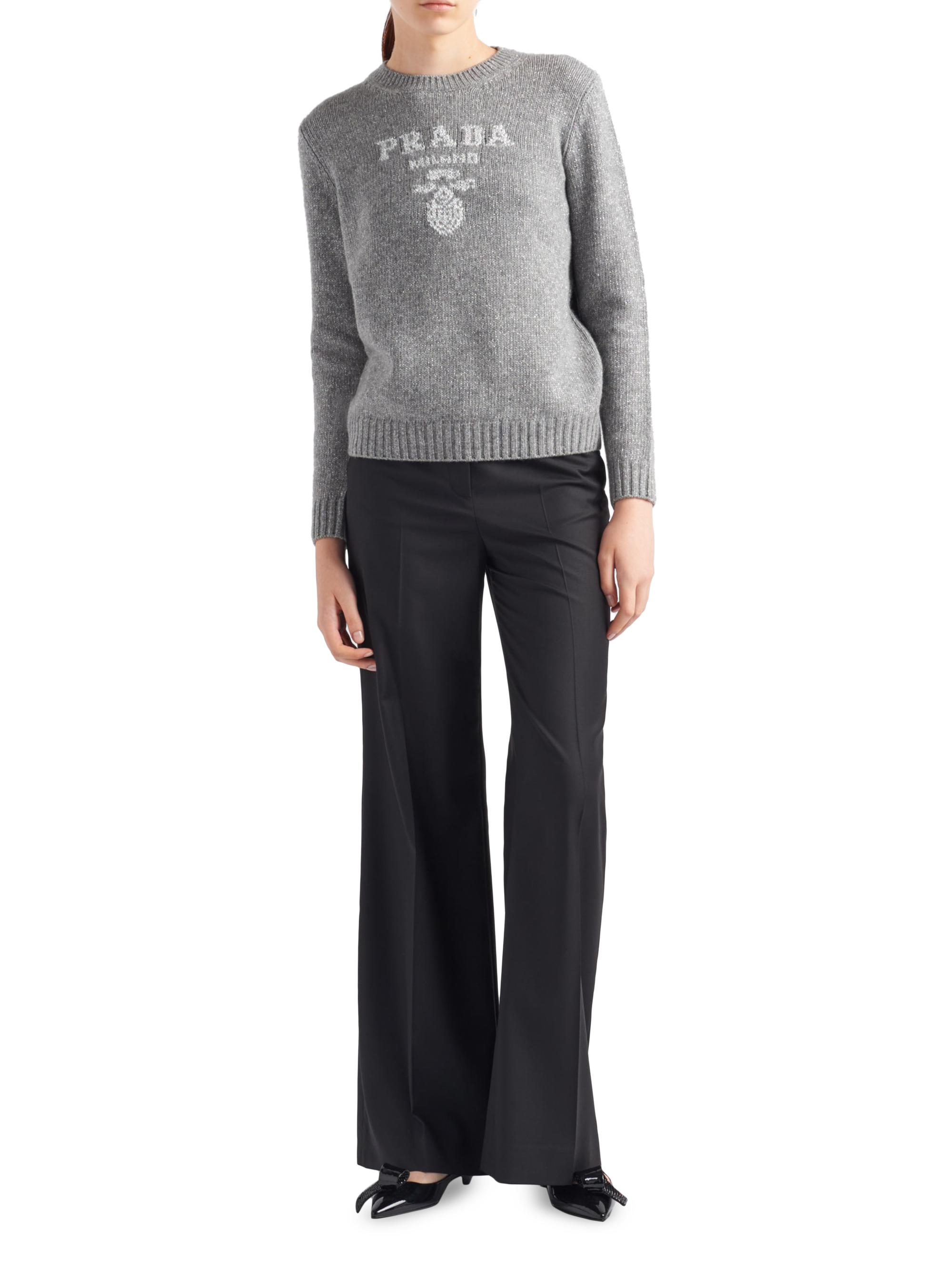 Prada logo-embroidered cashmere sweatshirt - Grey