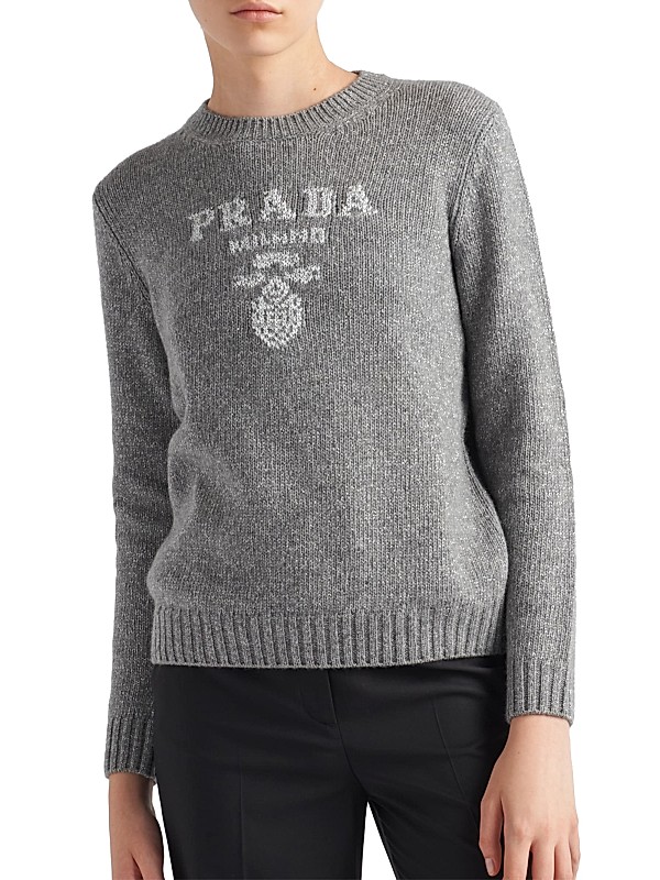 Shop Prada Wool Cashmere and Lamé Crew-Neck Sweater | Saks Shop Prada Wool Cashmere and Lamé Crew-Neck Sweater | Saks