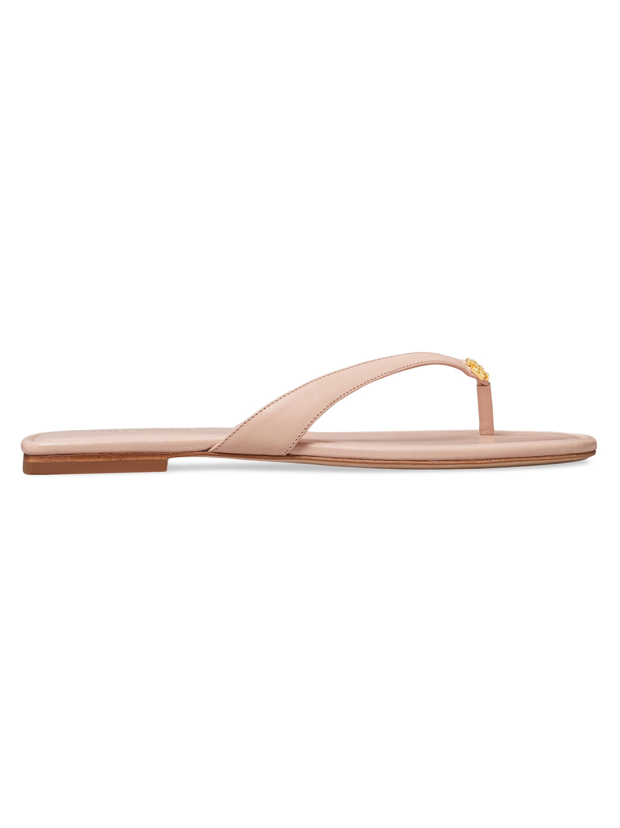 Tory Burch Women's Classic Caprine Leather Flip Flops - Shell Pink