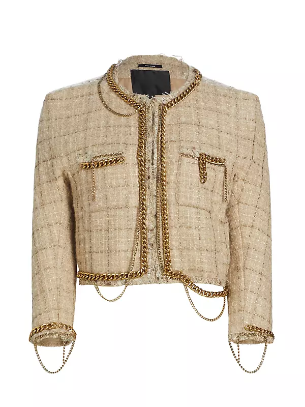 Shop R13 Chain-Embellished Tweed Crop Jacket | Saks Fifth Avenue