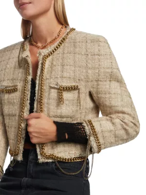 R13 chain-embellished denim jacket - Grey