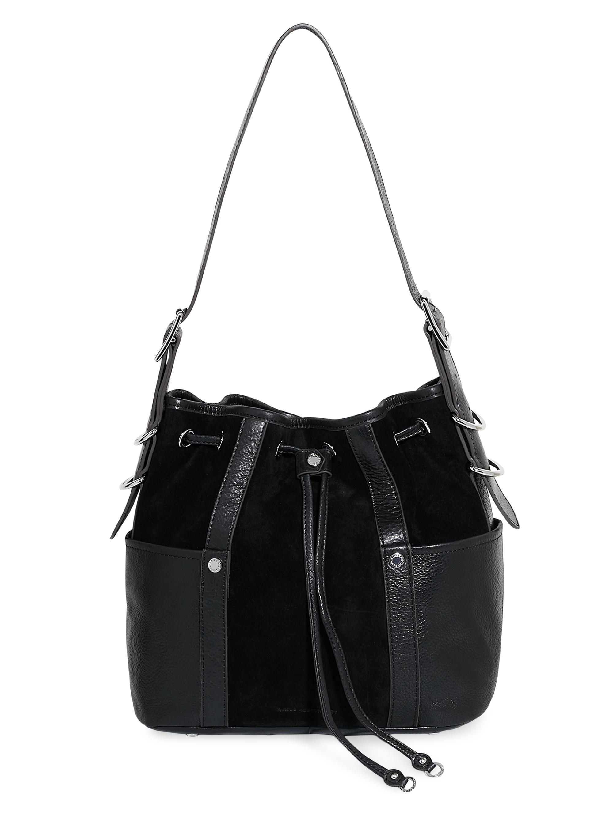 Aimee Kestenberg Women's About Town Leather Drawstring Bucket Bag - Black With Silver