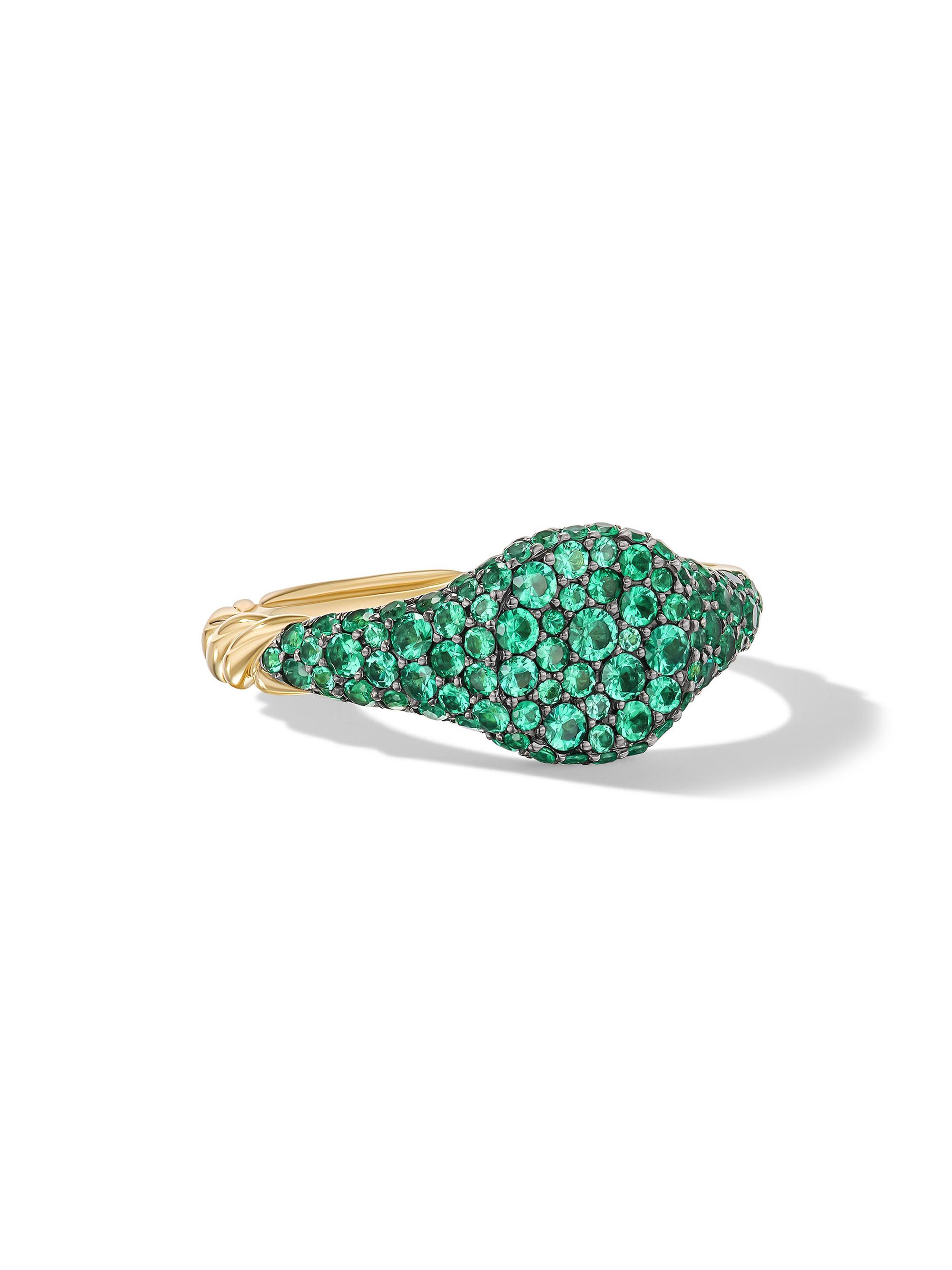 David Yurman Women's Petite Pavé Pinky Ring in 18K Yellow Gold - Emerald