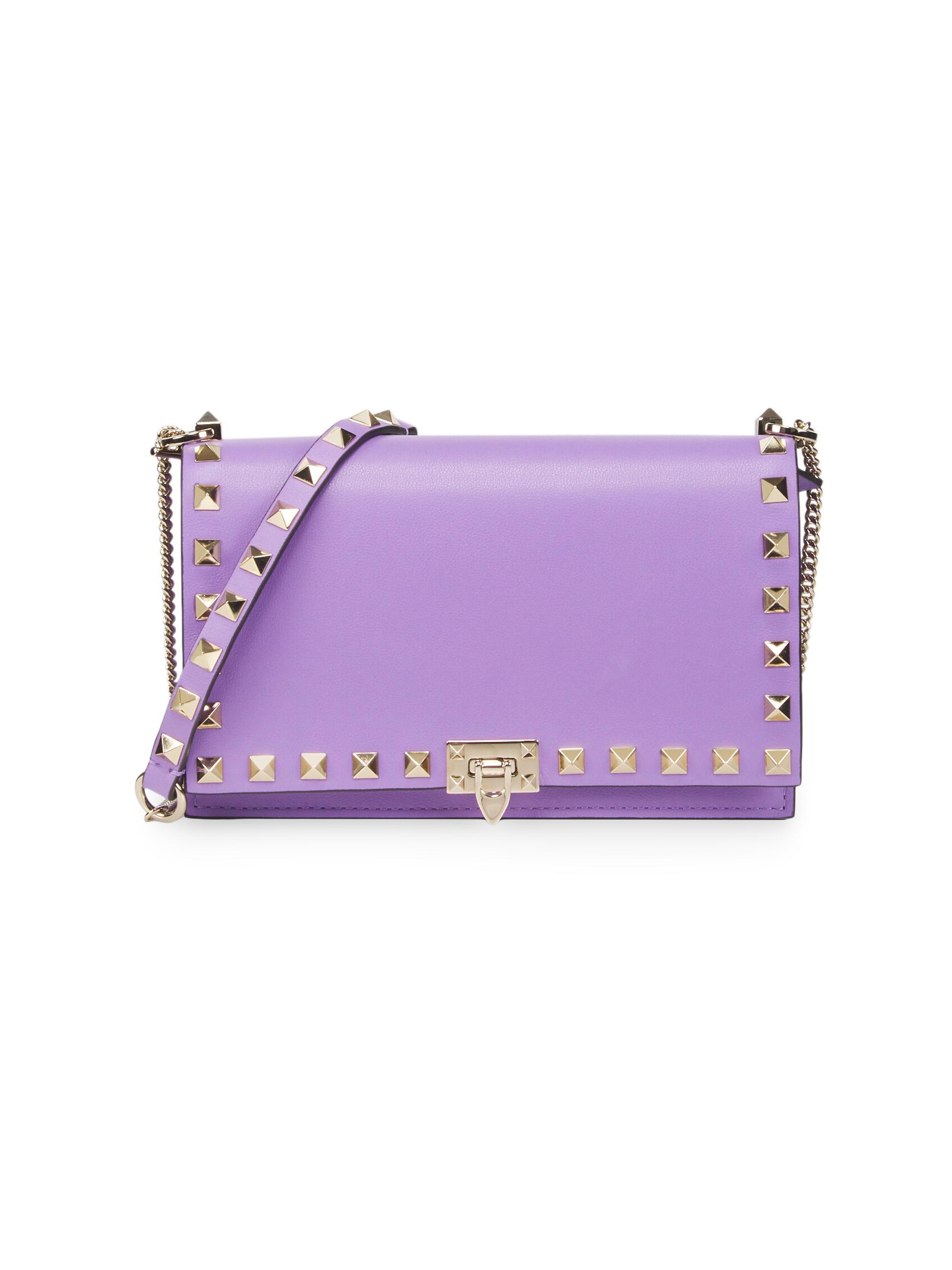 Valentino Garavani Women's Rockstud Leather Pouch-on-Chain - Purple