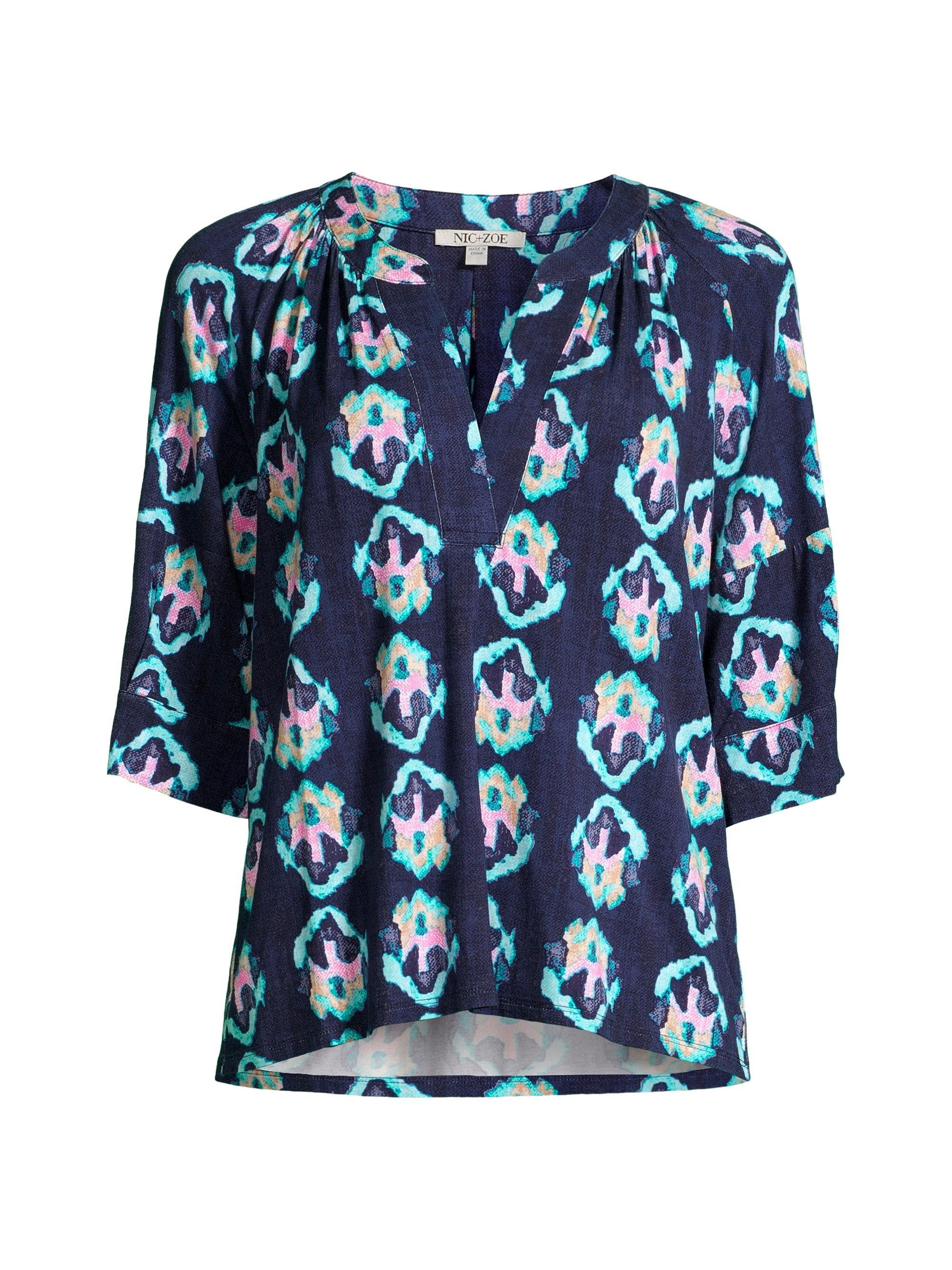 NIC+ZOE Women's Ocean Batik Boxy Blouse - Indigo Multi