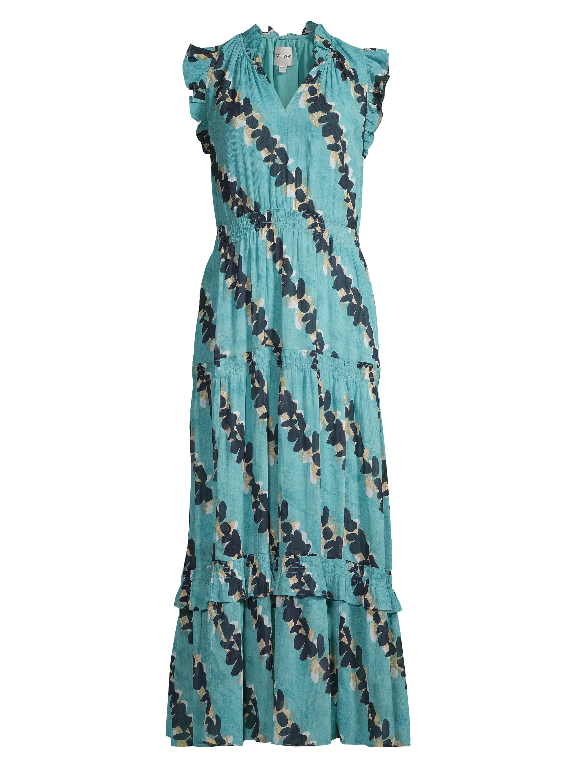 NIC+ZOE Women's Rolling Reef Ruffled Midi-Dress - Aqua Multi