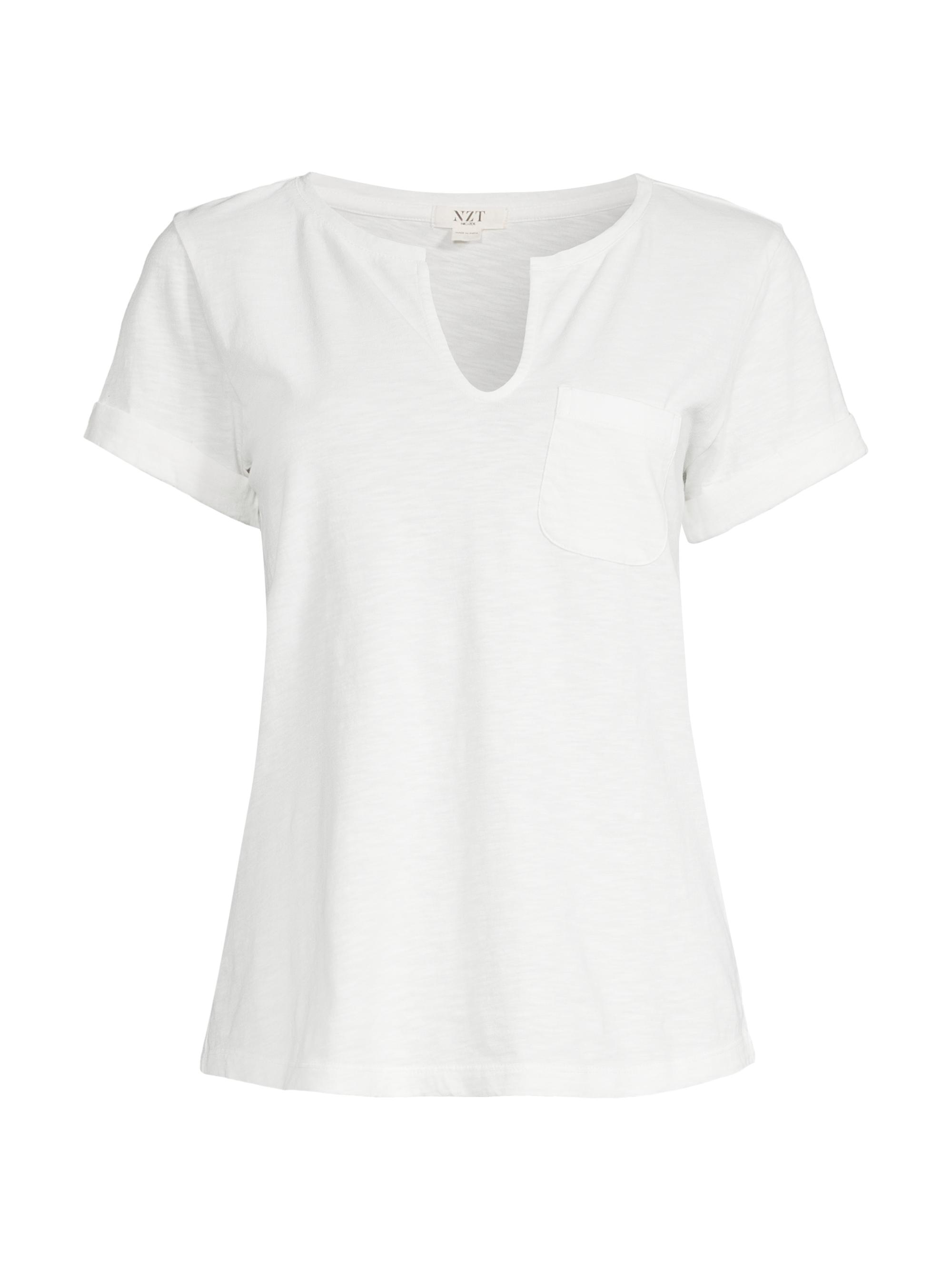 NIC+ZOE Women's Split Neck Cotton T-Shirt - Paper White