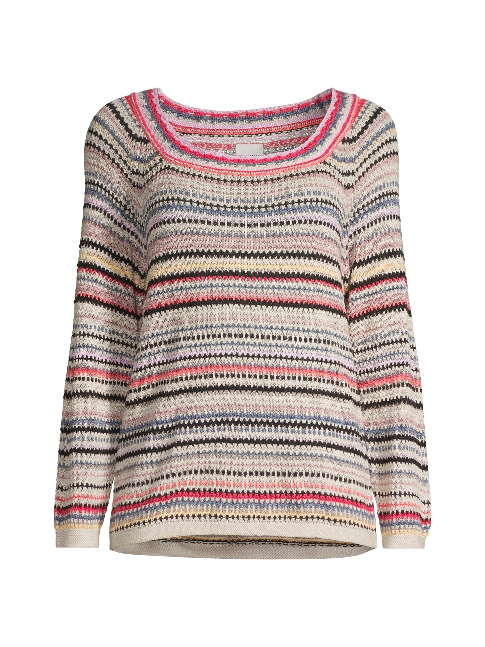 NIC+ZOE Women's Crush Crotchet Cotton Pullover Sweater - Pink Multi