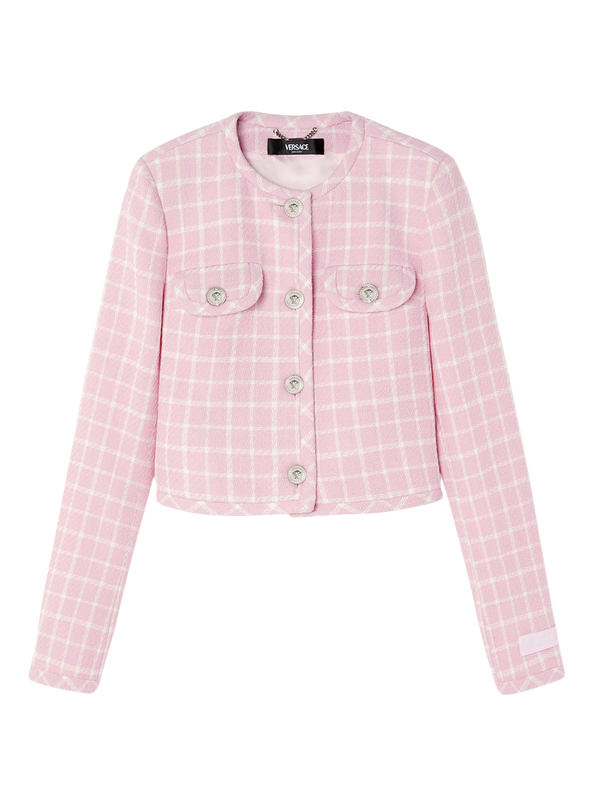 Versace Women's Large Check Wool-Blend Jacket - Pink White