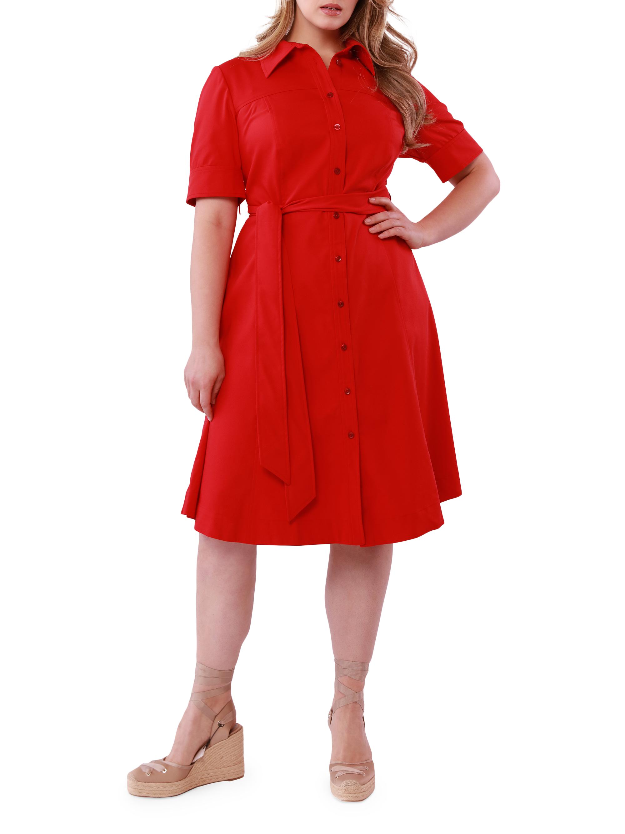 Gabriella Rossetti Women's Liliana Cotton-Blend Belted Shirtdress - Red
