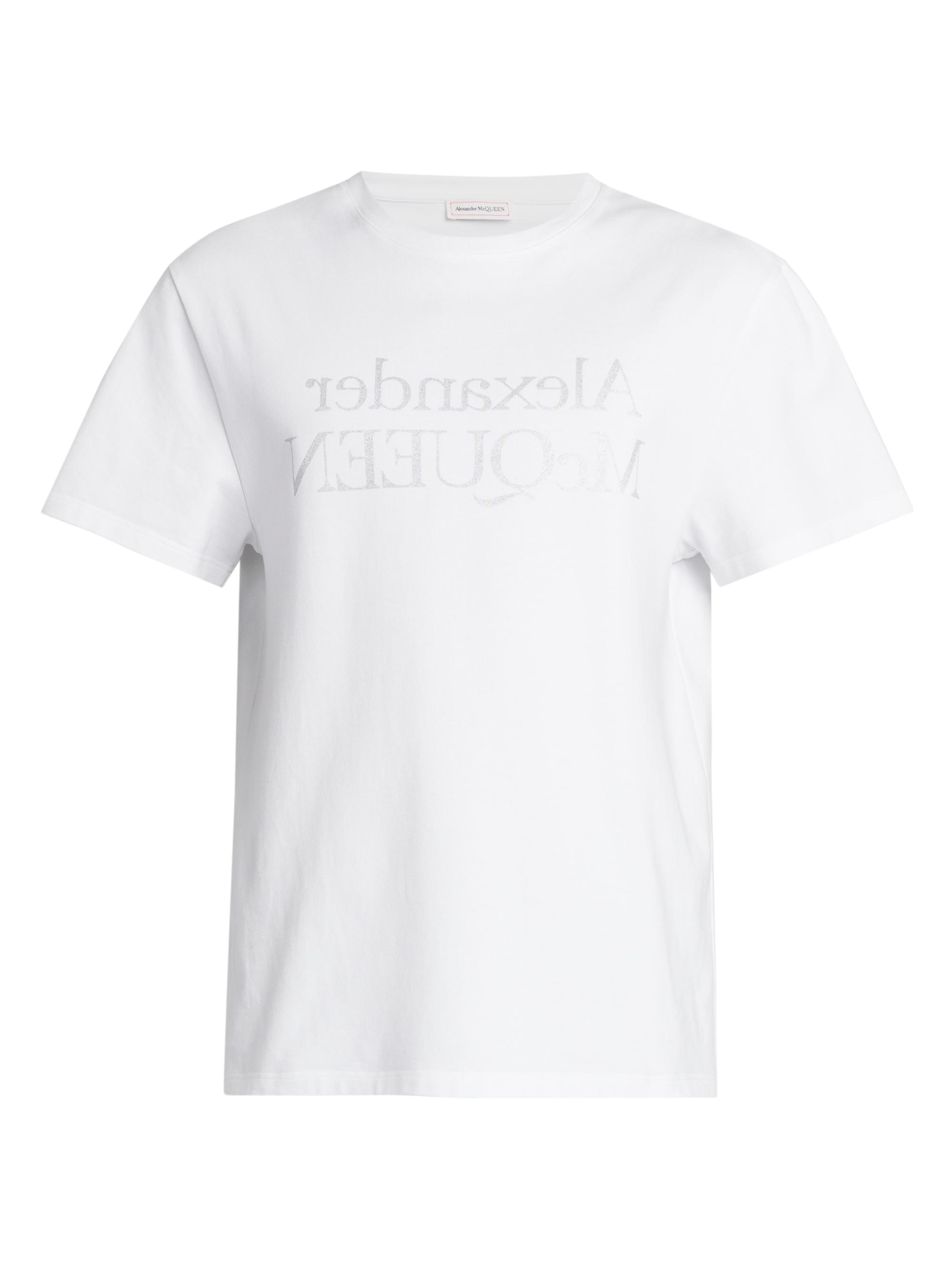 McQueen Men's Backwards Logo Cotton T-Shirt - White Silver