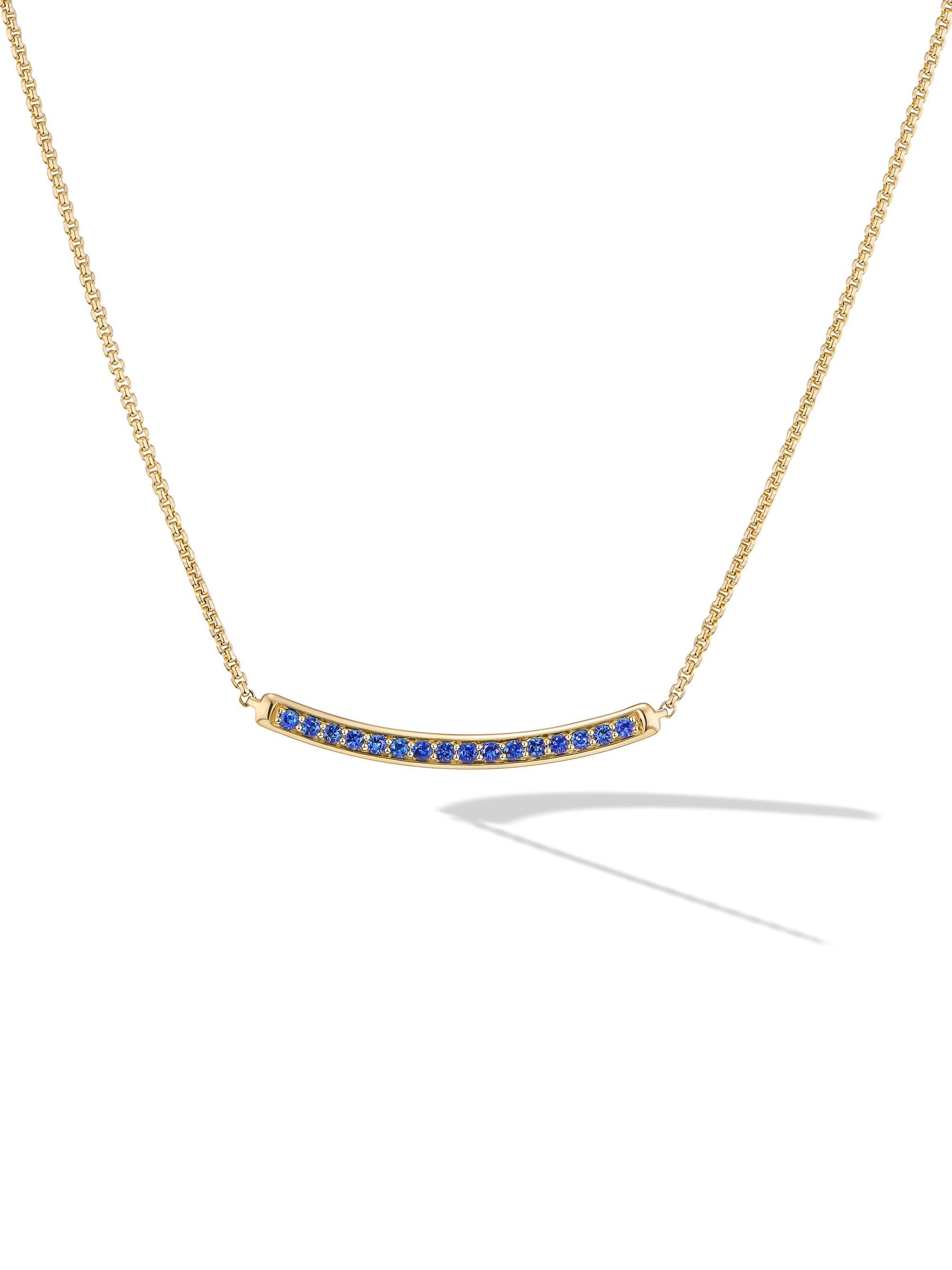David Yurman Women's Petite Pavé Bar Necklace in 18K Yellow Gold - Blue Sapphire
