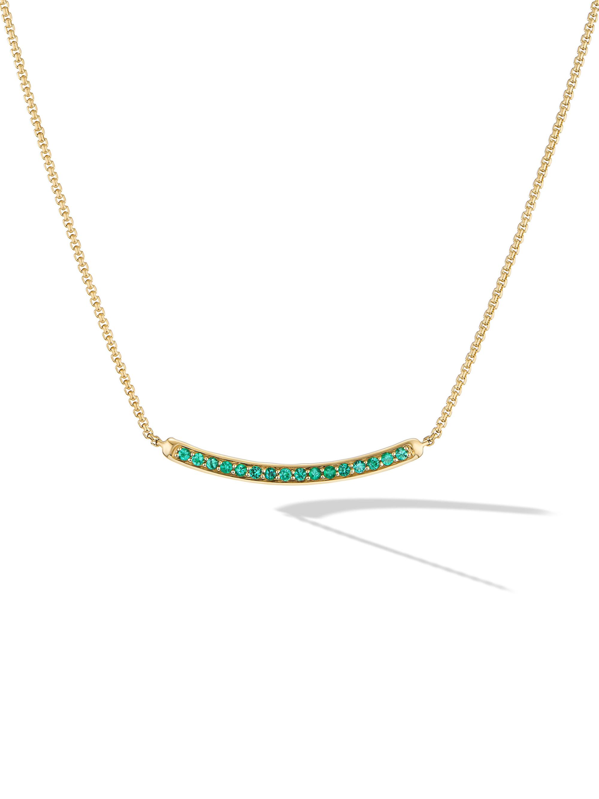 David Yurman Women's Petite Pavé Bar Necklace in 18K Yellow Gold - Emerald