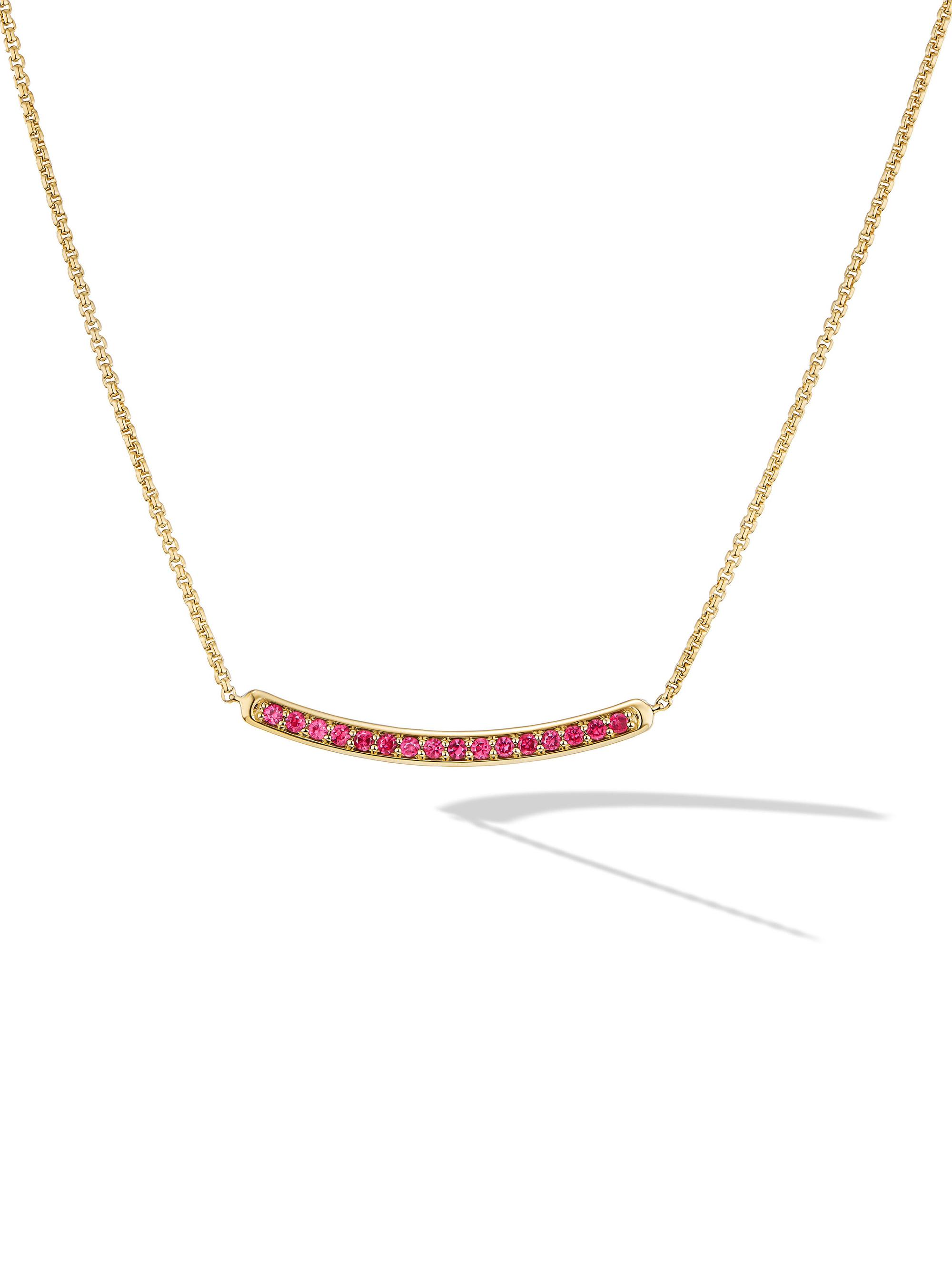David Yurman Women's Petite Pavé Bar Necklace in 18K Yellow Gold - Ruby