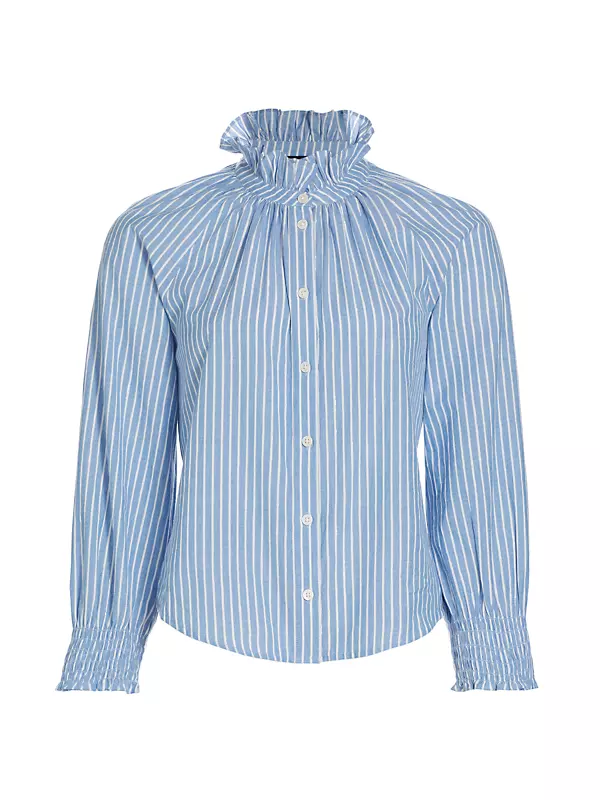 Céline Striped Cotton Blouse  Long sleeve cotton tops, Long sleeve striped  top, Print crop tops
