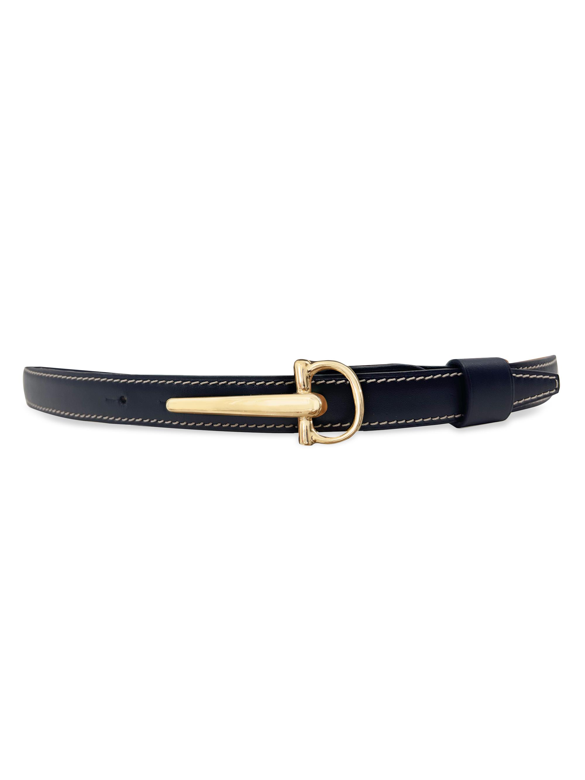 Vaincourt Women's La Sacduisante Leather Belt - Navy White Stitch