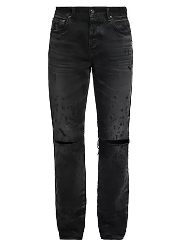65.00 USD AMIRI Mens Jeans Shredded black rivet cat jeans Male