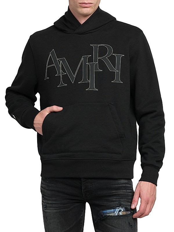 Shop Amiri Staggered Logo Cotton Hoodie | Saks Fifth Avenue Shop Amiri Staggered Logo Cotton Hoodie | Saks Fifth Avenue