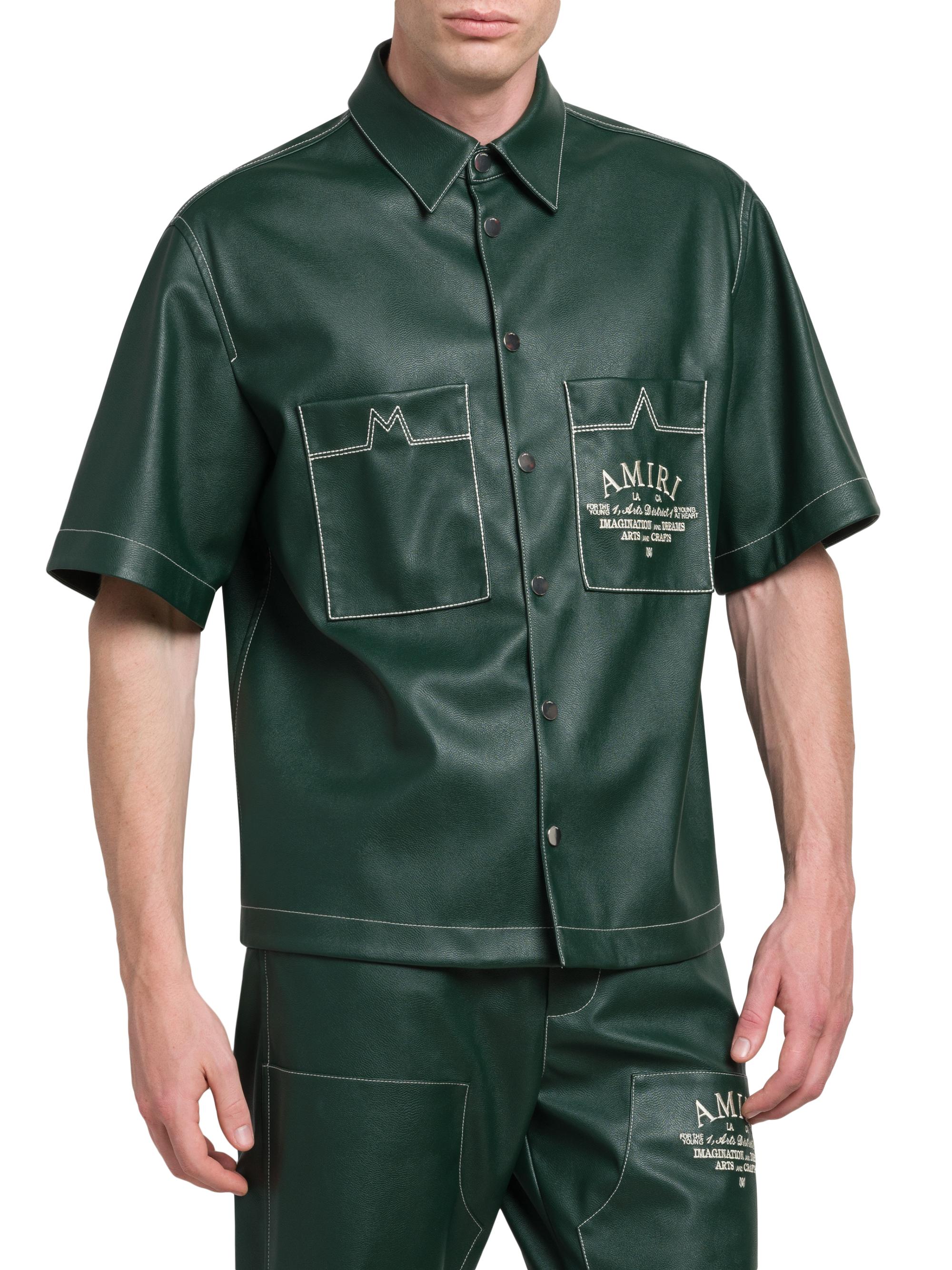 Amiri Arts District Camp Faux Leather Short-Sleeve Shirt | Saks