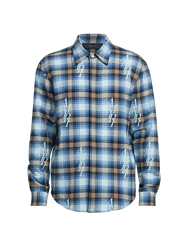 Shop Amiri Plaid Logo Flannel Button-Front Shirt | Saks Shop Amiri Plaid Logo Flannel Button-Front Shirt | Saks