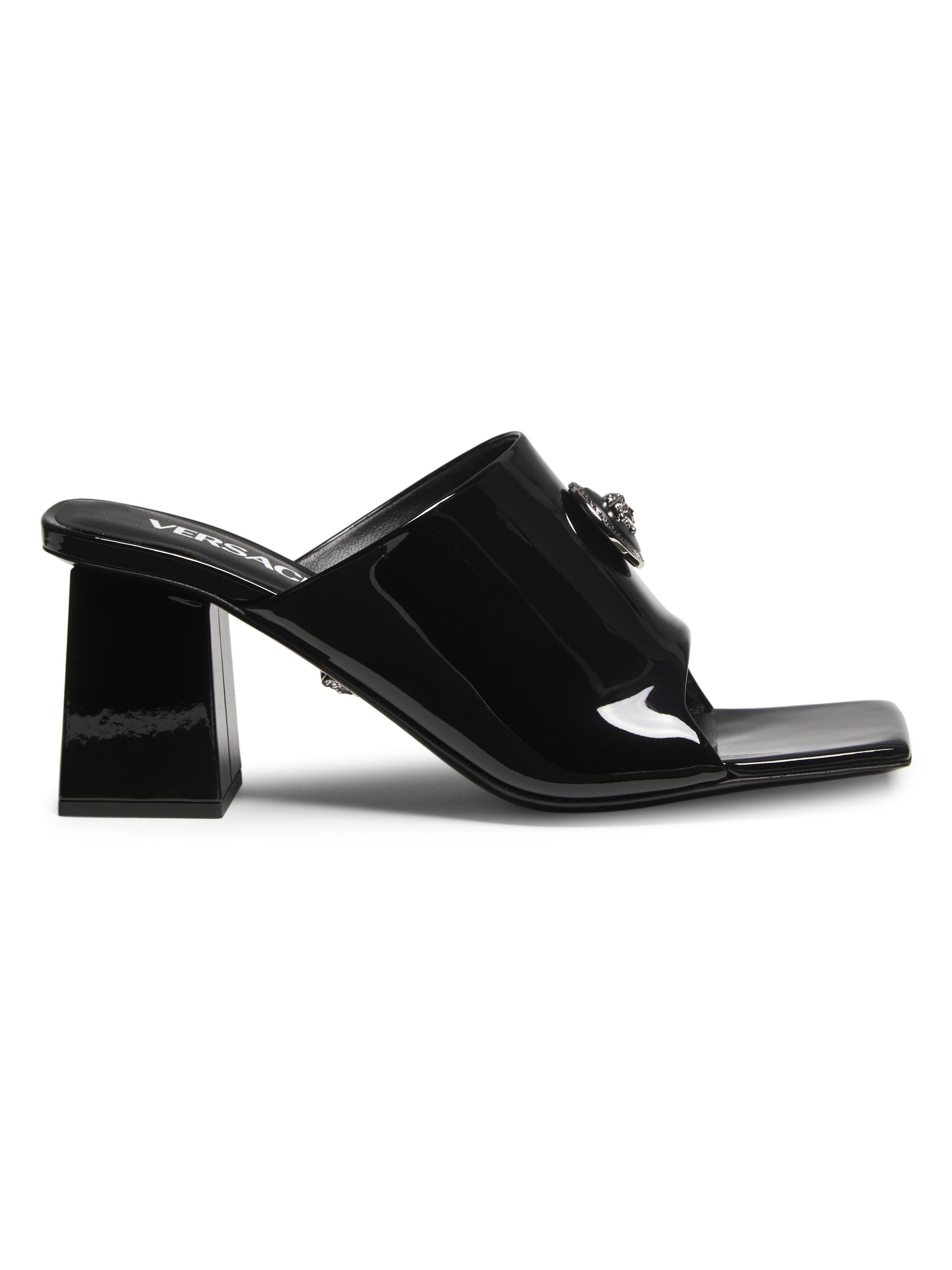 Versace Women's Alia 70MM Leather Mules - Black Palladium