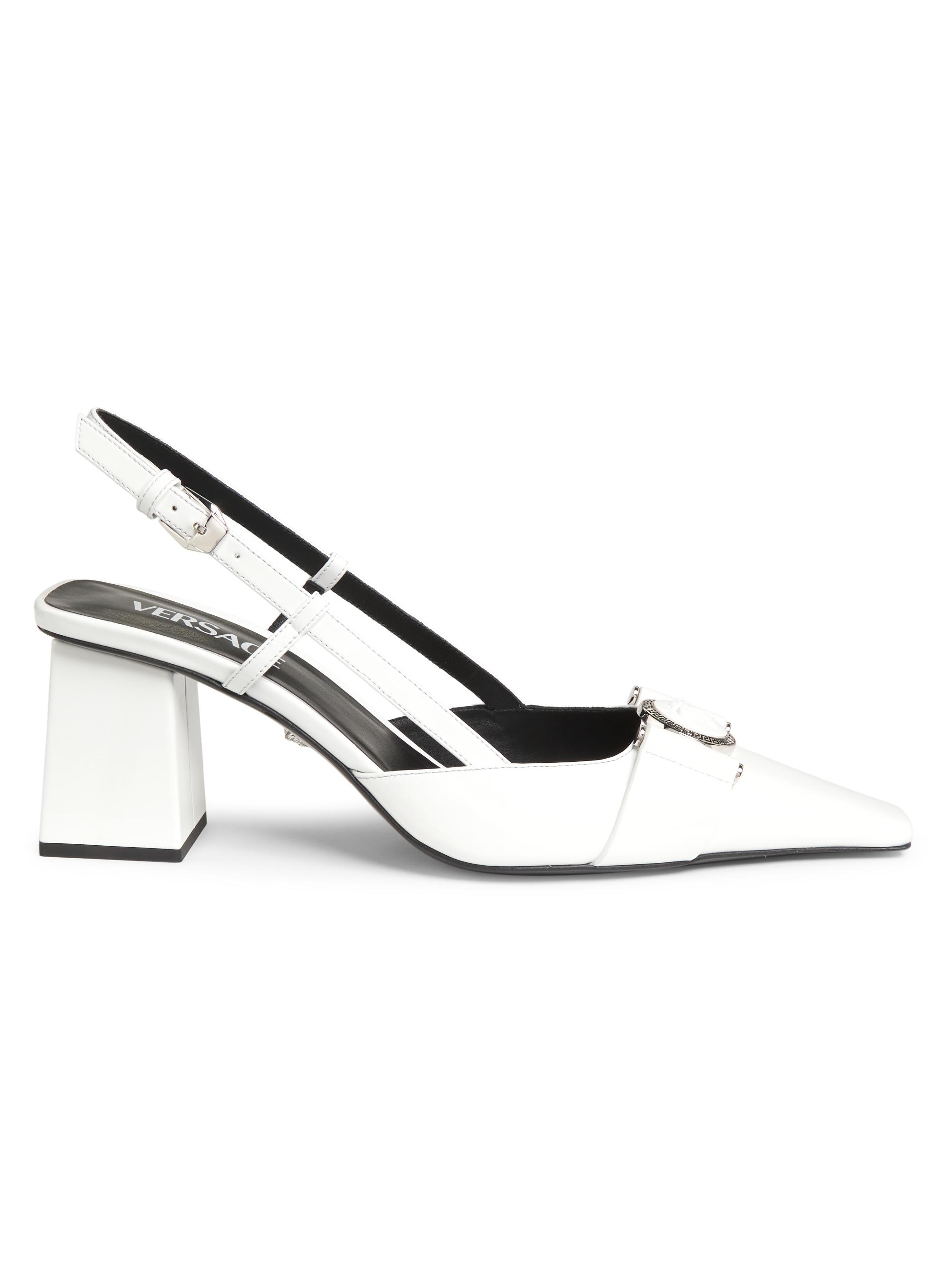 Versace Women's Medusa Buckle Leather Slingback Pumps - Optical White Palladium