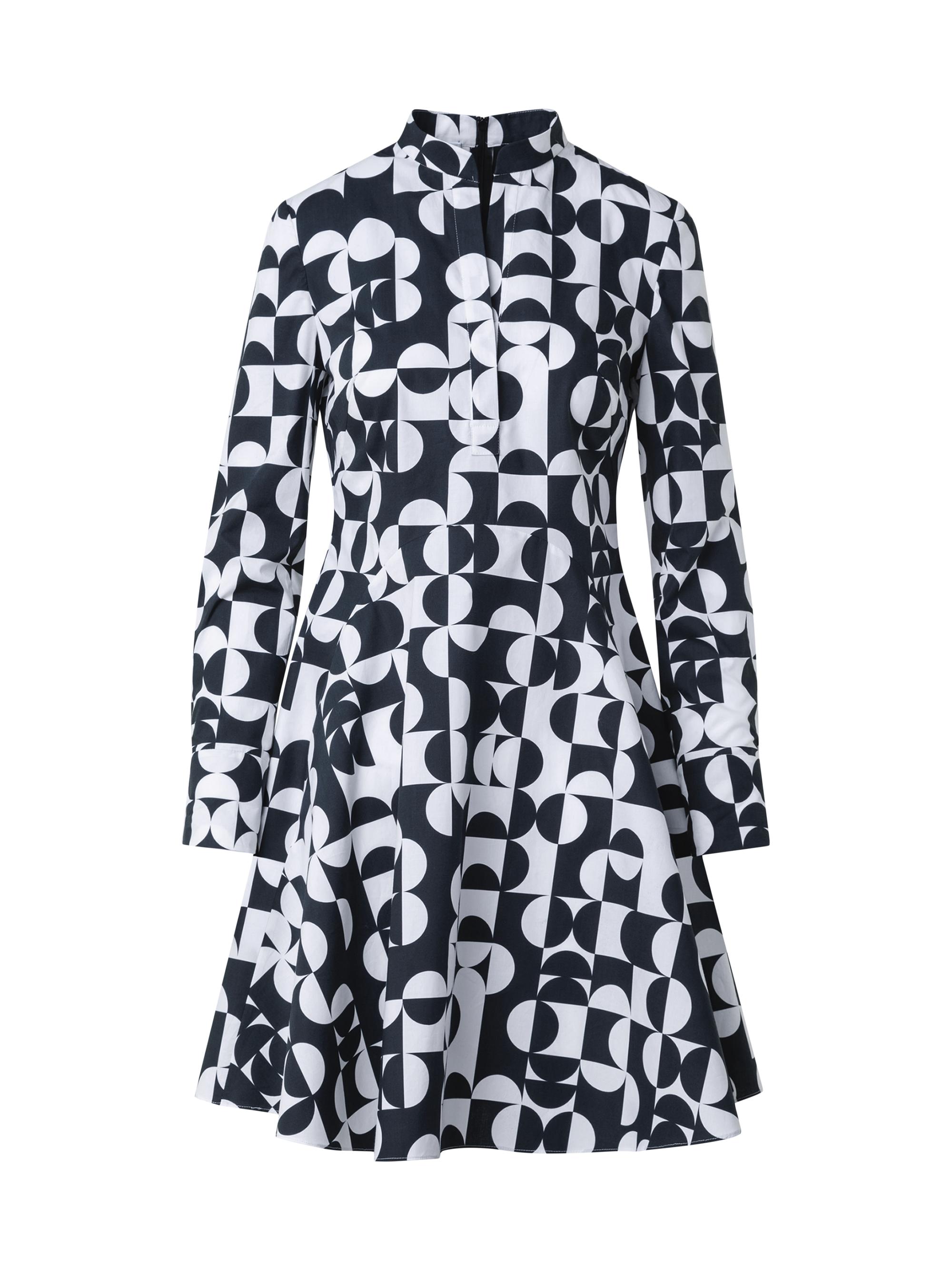 Akris punto Women's Geometric Cotton Long-Sleeve Minidress - Cream Black