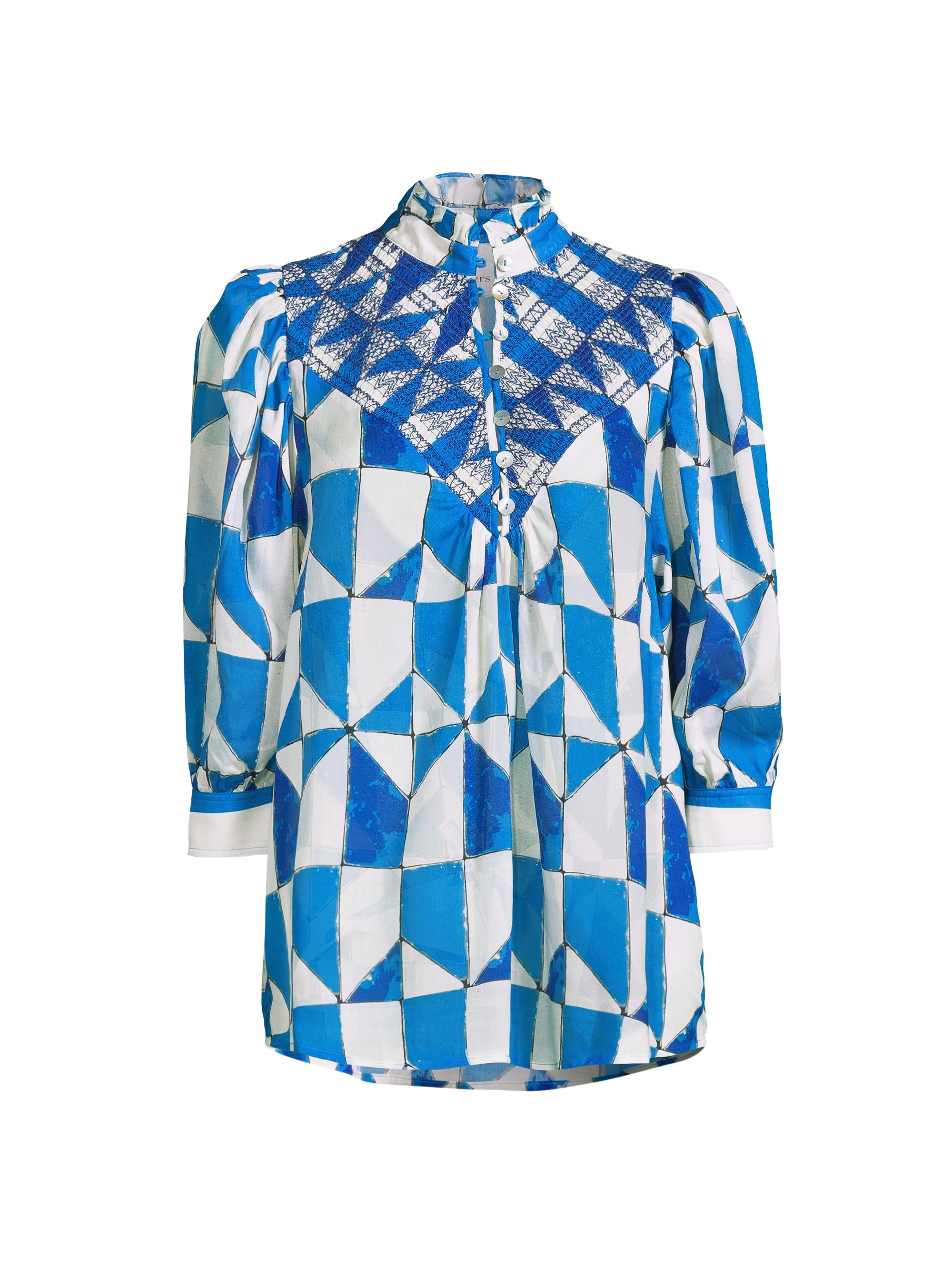 Hope for Flowers Women's Geometric Puff-Sleeve Smocked Blouse