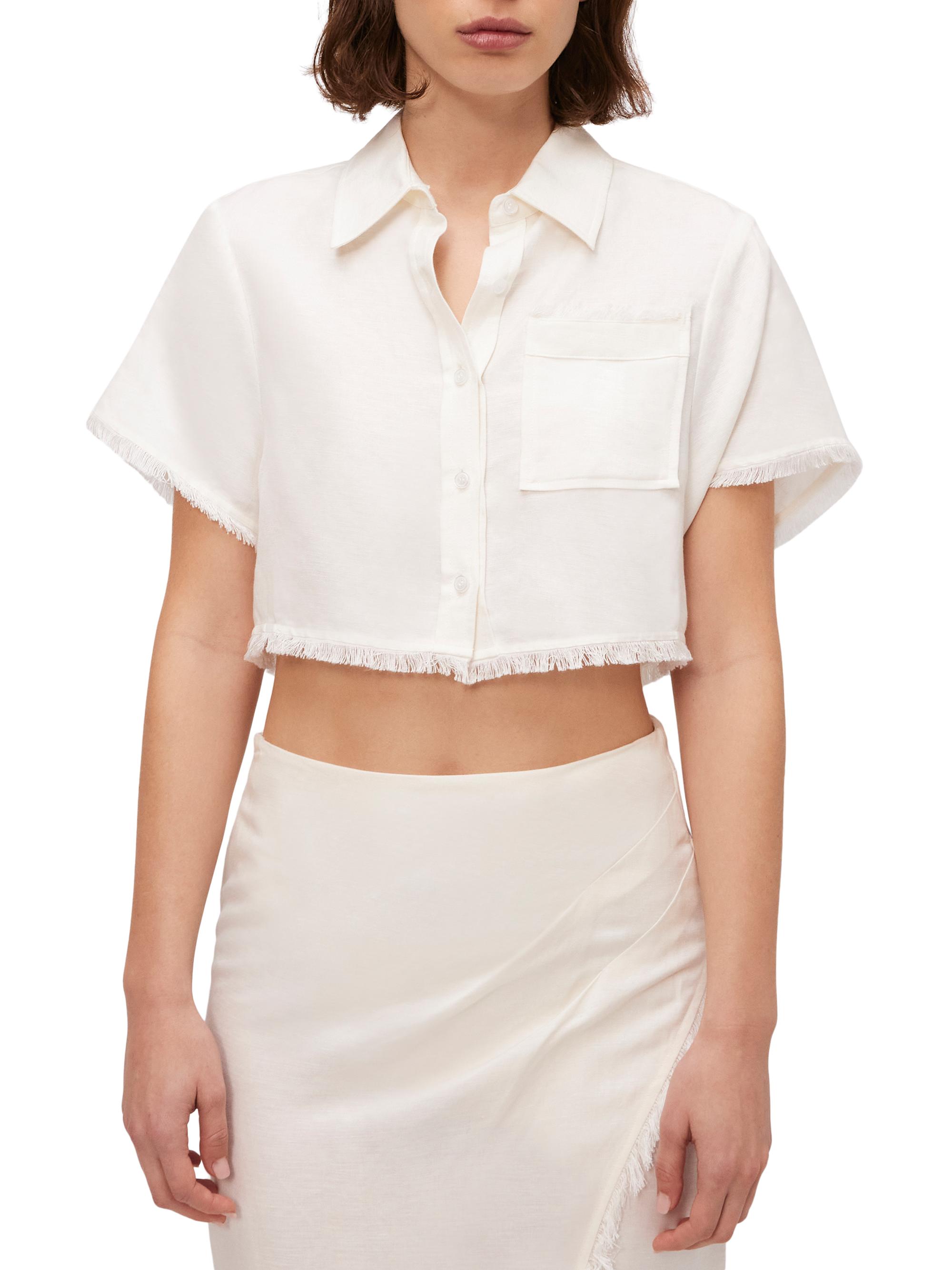 SIMKHAI Women's Solange Button-Front Cropped Shirt - White