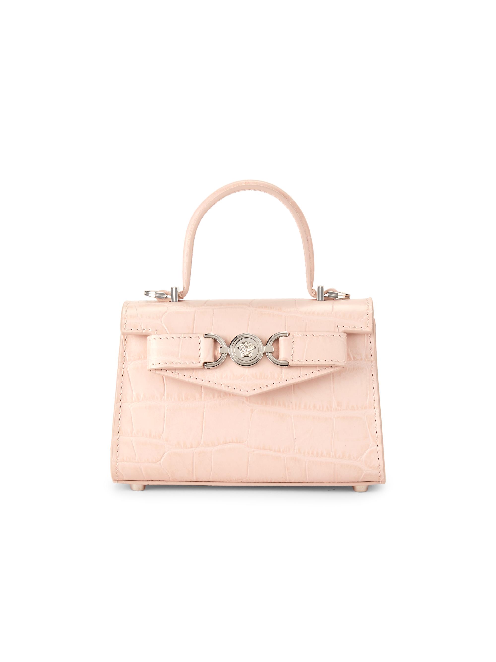 Versace Women's Medusa 95 Mini Top Handle Calf Embossing Croco - Powder Blush Palladium